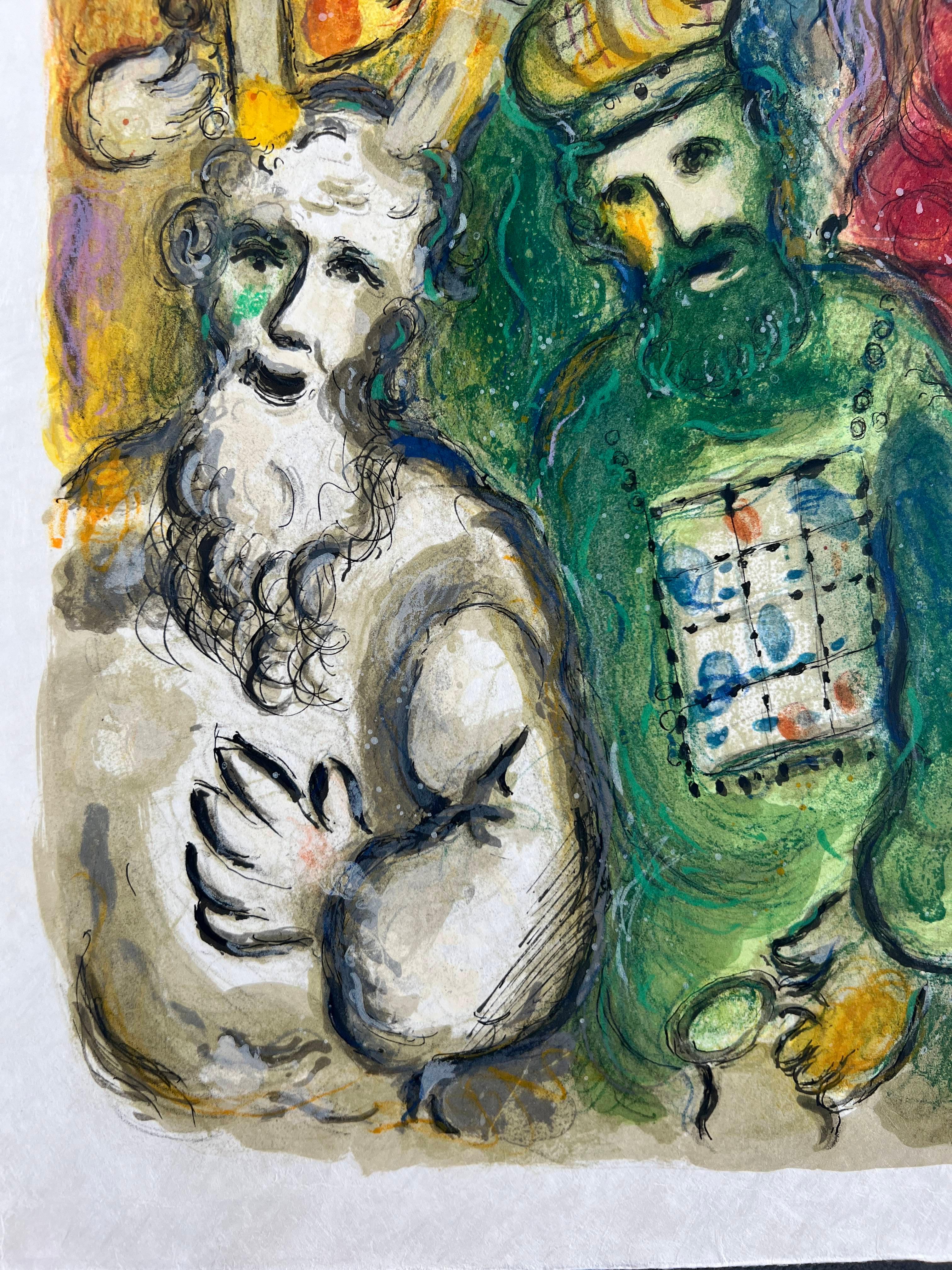 Marc Chagall (1887-1985) - Da gingen Mose und Aaron hin und versammelten alle Ältesten der Kinder Israels

Lithographie von 1966.

Die Auflage beträgt 20 Stück auf Japanpapier.

Abmessungen des Werks: 49,5 x 36 cm.

Herausgeber: Léon Amiel, Paris -
