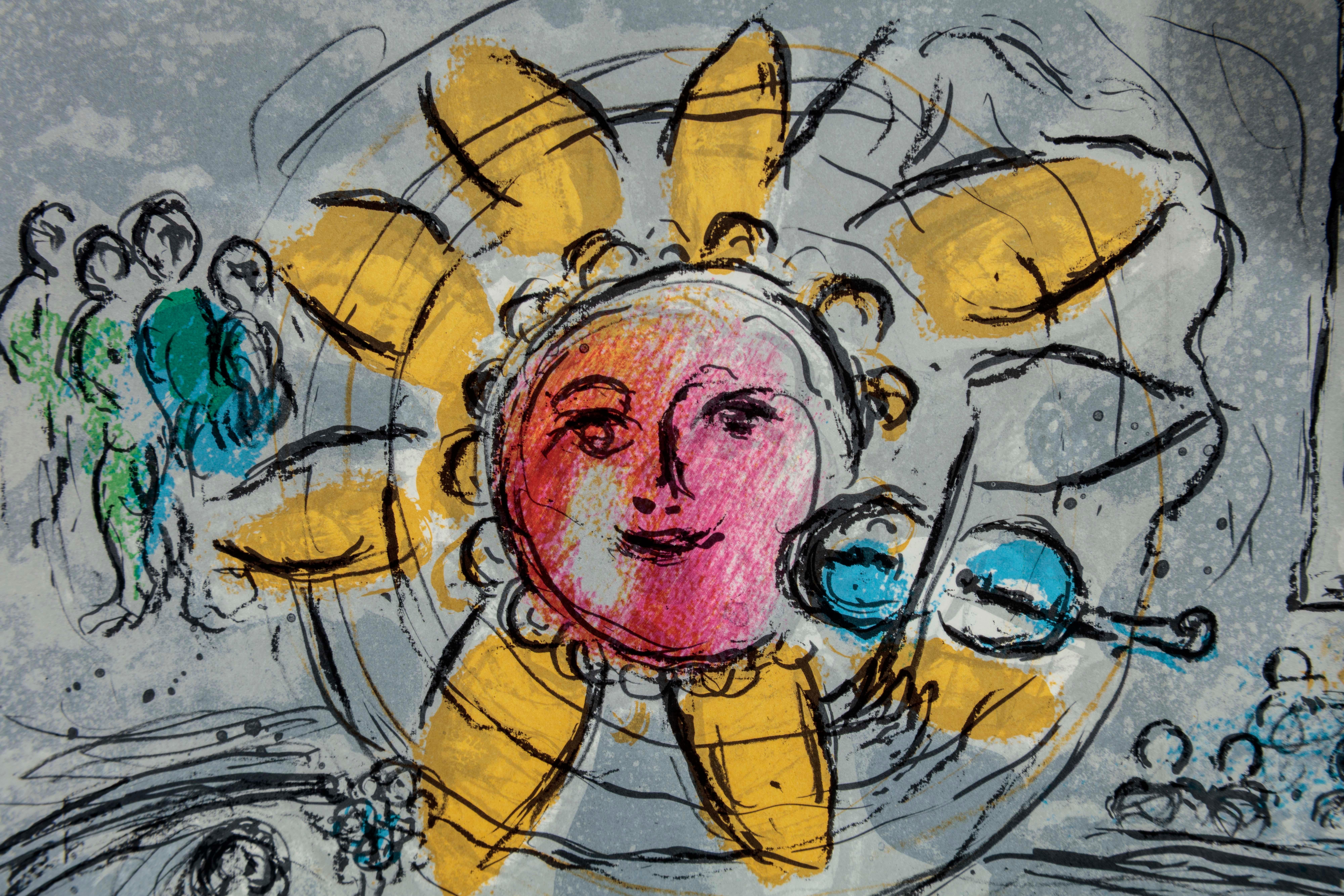 Gerahmt 23 x 27,57 cm

Nr. 945- im Catalogue Raisonne der Lithographien von Chagall

Aus der Publikation Derrière le Miroir, Ausgabe Nr. 235, herausgegeben von Éditions Maeght in Paris. Auf der hinteren Umschlagseite steht: 