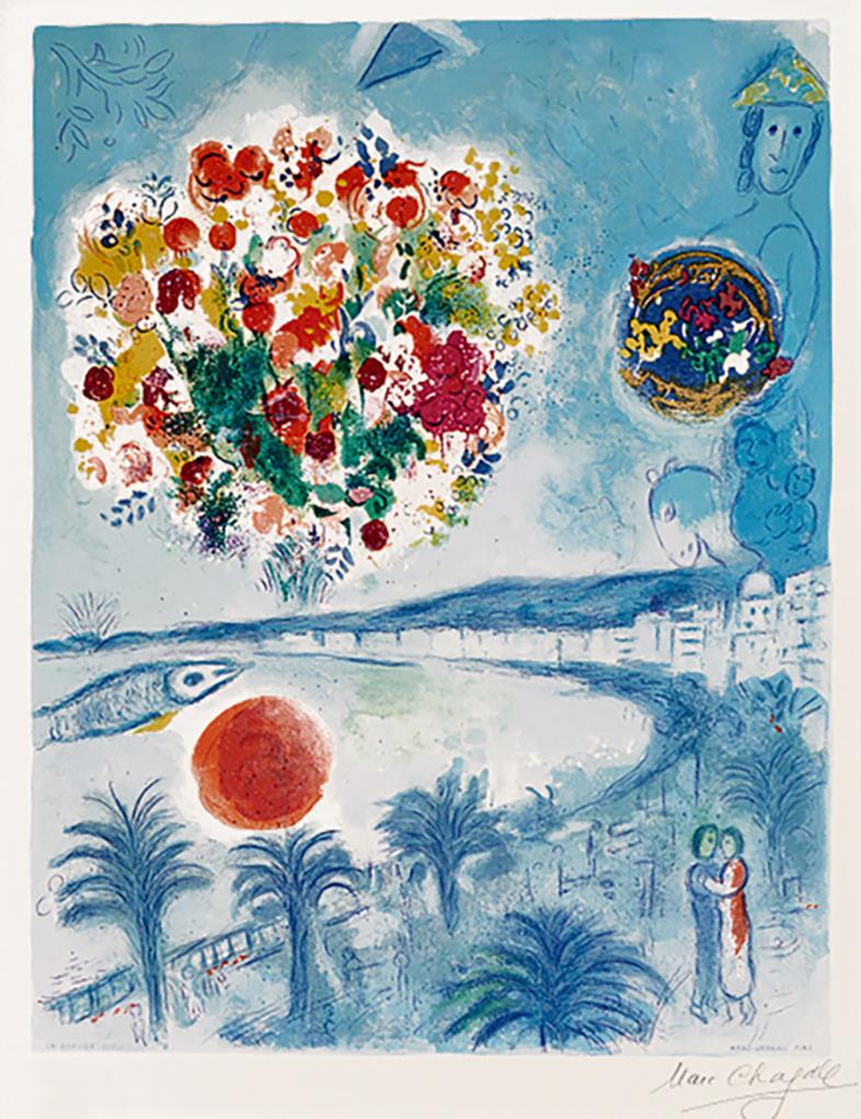 Figurative Print Marc Chagall - Soleil Couchant, de Nice et The Côte d'Azur