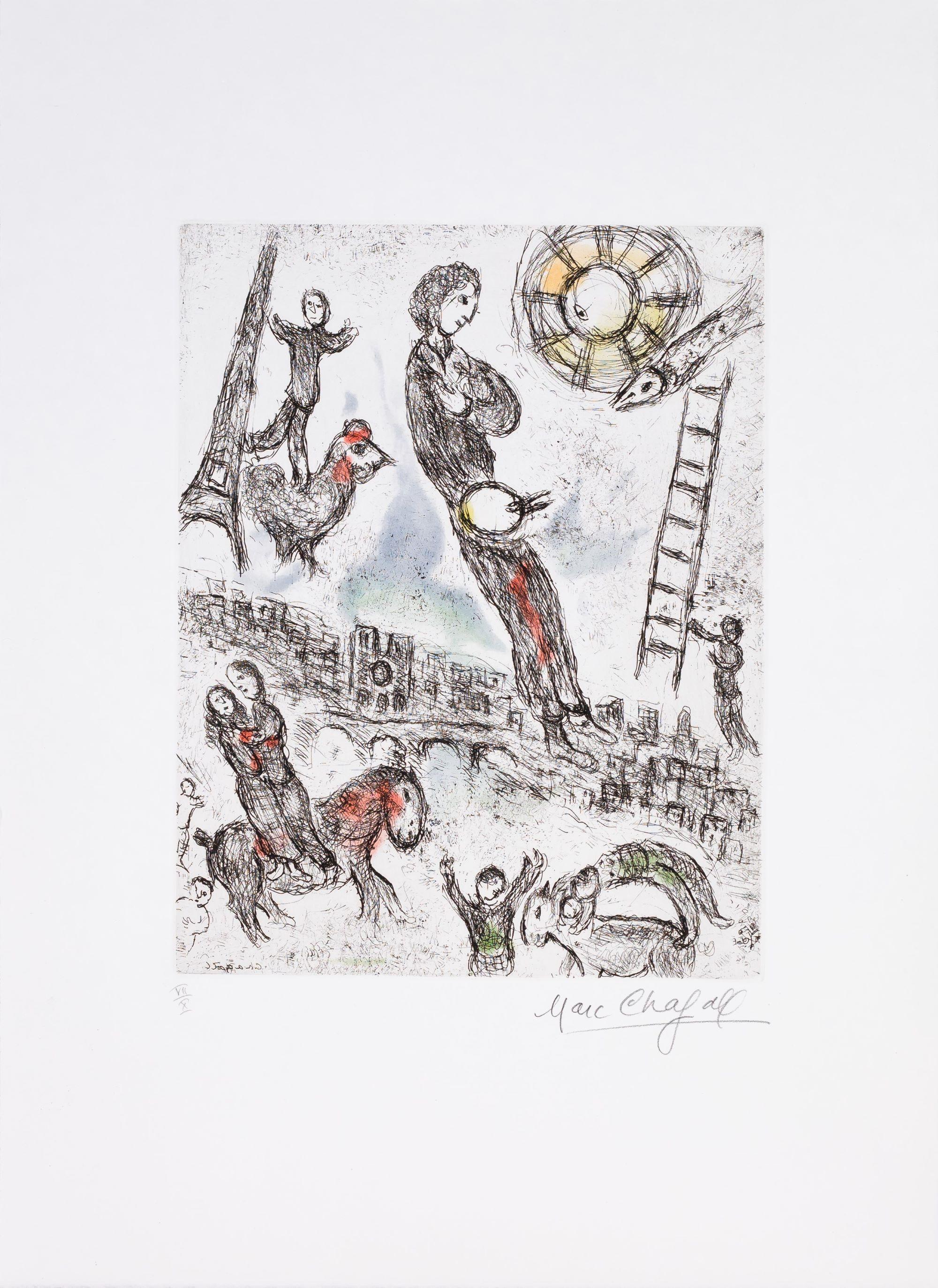 Marc Chagall Figurative Print – Souvenir de Paris, 1981 (Les Songes #14)