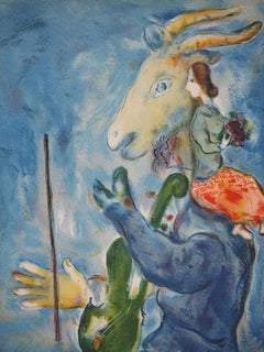 Spring : Goat playing Violin and Woman with Bouquet - Lithograph (Mourlot 1938)