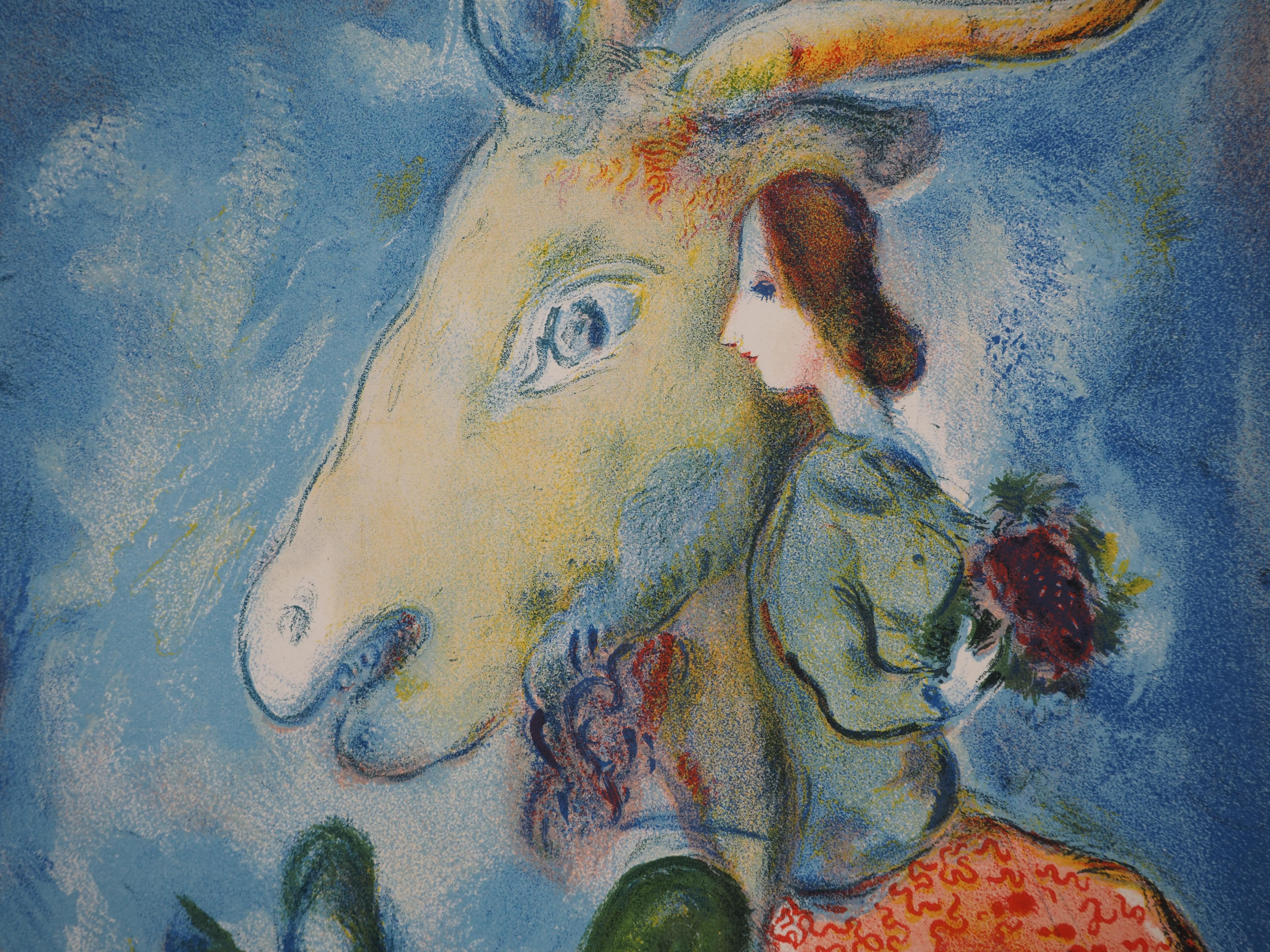Primavera: capra che suona il violino e donna con bouquet - Litografia (Mourlot 1938) in vendita 1
