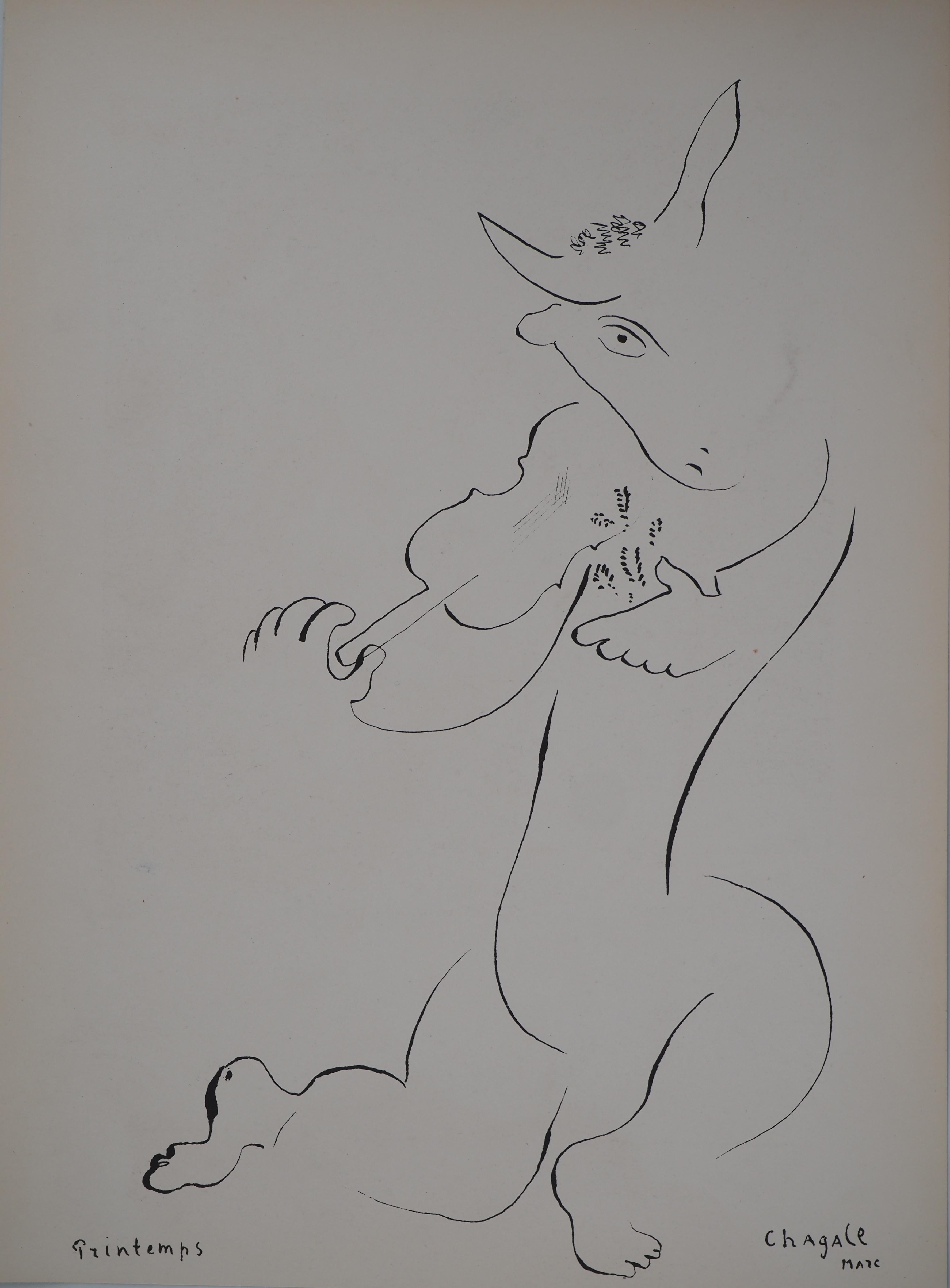 Primavera: capra che suona il violino e donna con bouquet - Litografia (Mourlot 1938) in vendita 2