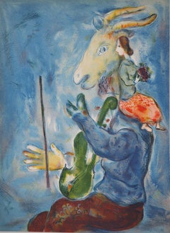 Printemps : chèvre jouant du violon et femme au bouquet - Lithographie (Mourlot 1938)