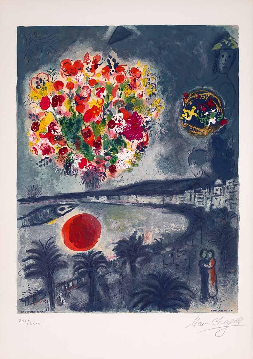 Marc Chagall Figurative Print - Sunset, 1967 (Nice et la Côte d'Azur, CS.26)