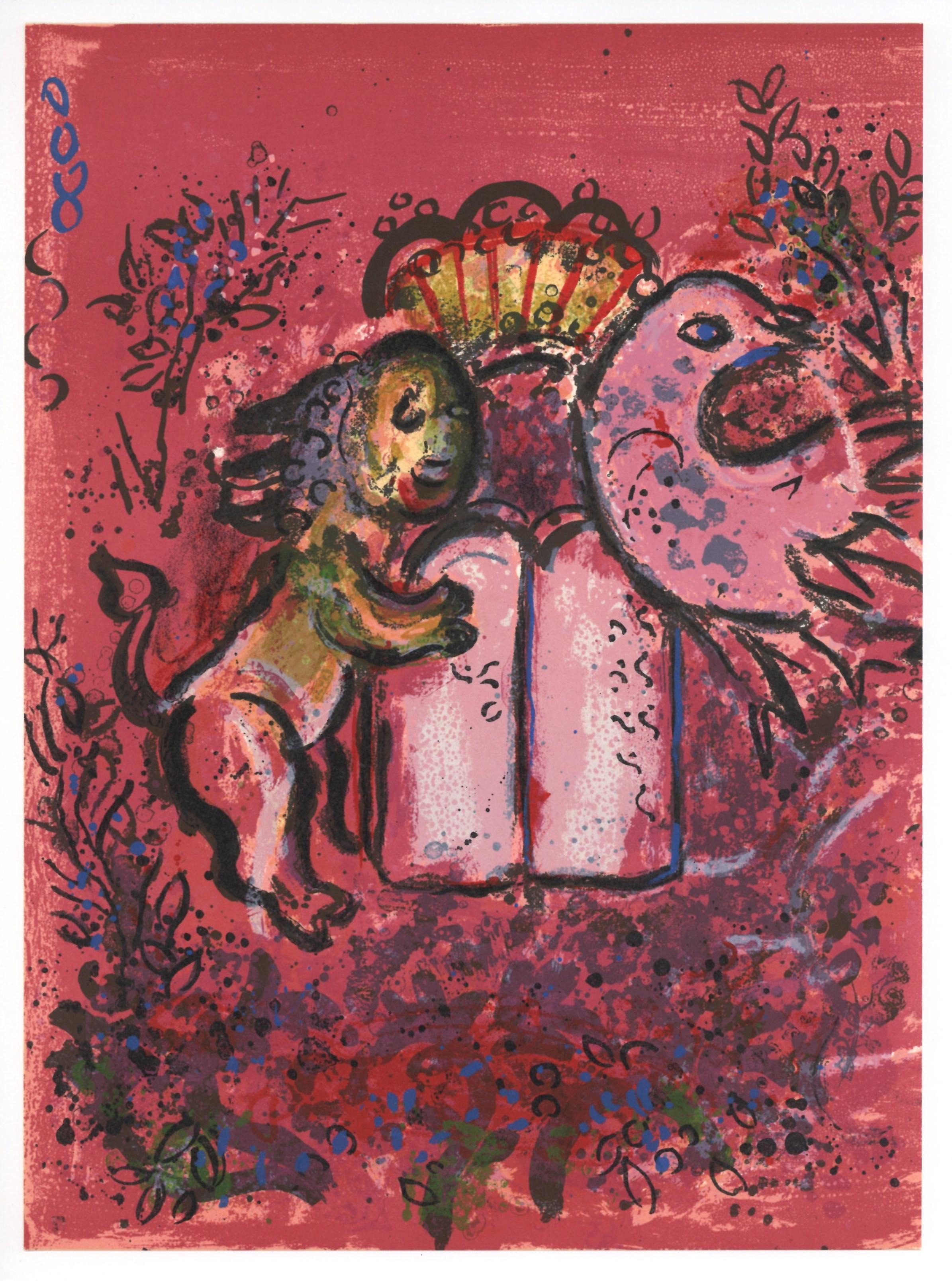"Tablets of Law" original lithograph - Print by Marc Chagall