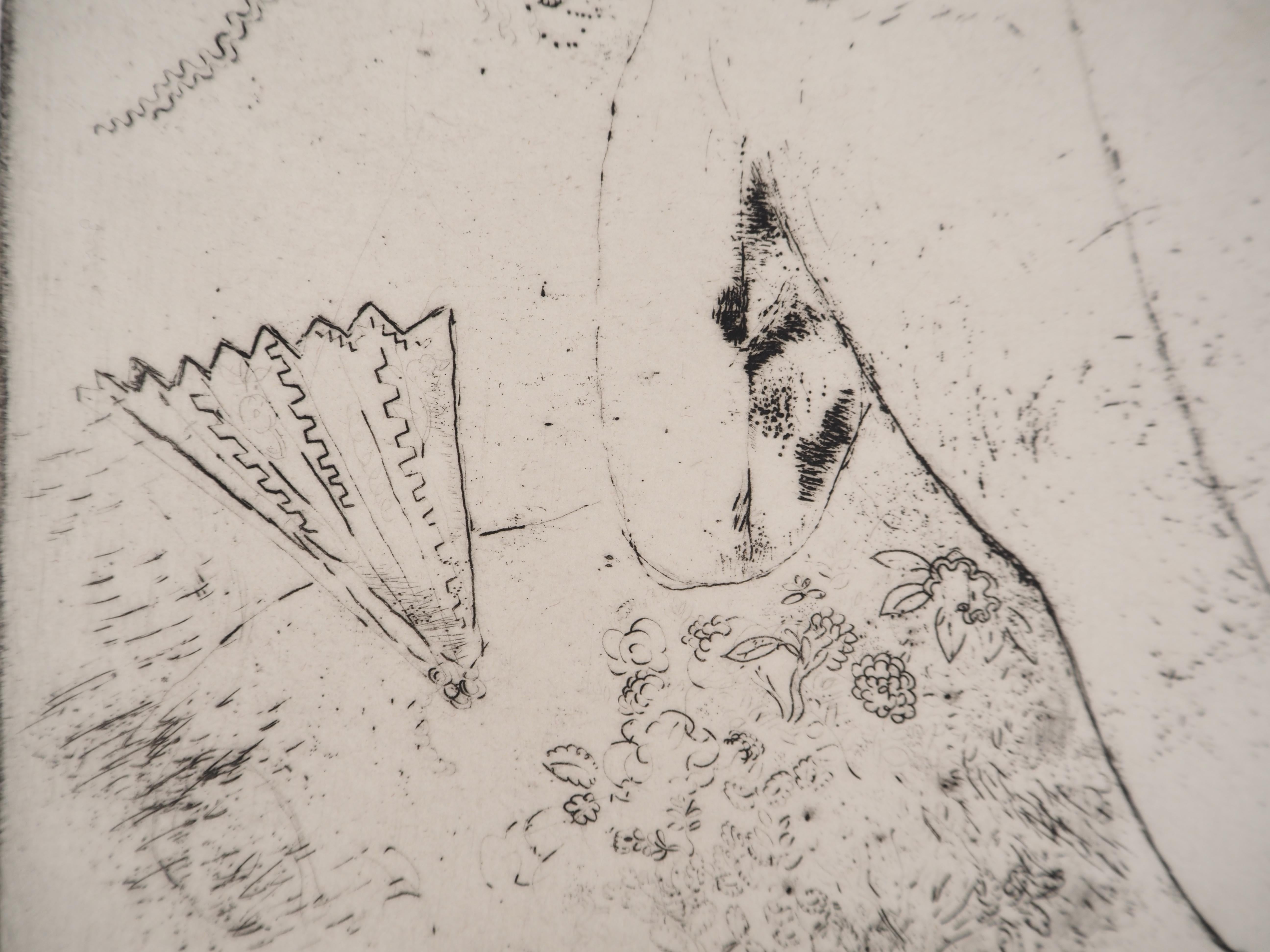 Tall Nude with a Fan - Original etching (Kornfeld #39), 1924 For Sale 1