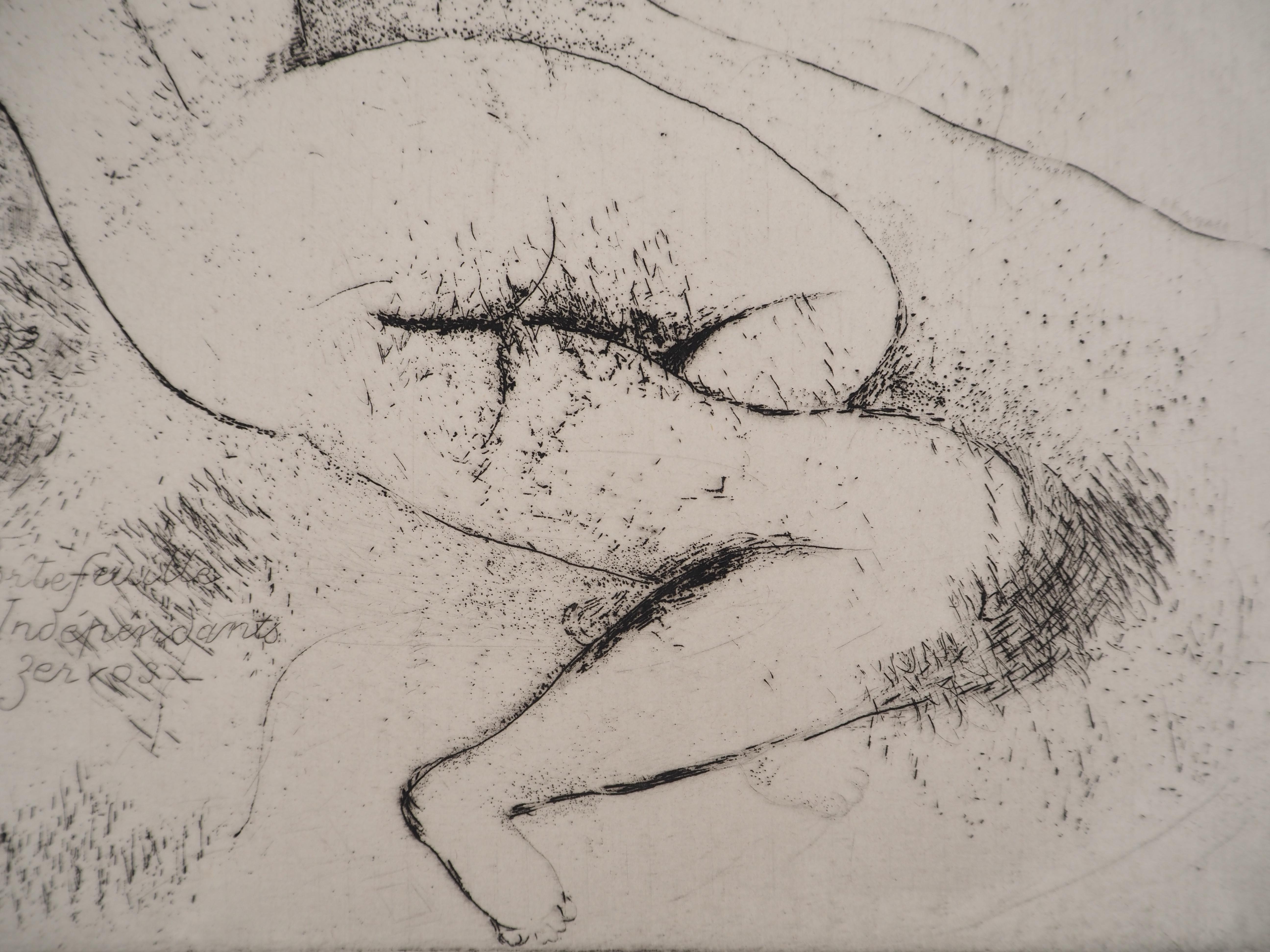 Tall Nude with a Fan - Original etching (Kornfeld #39), 1924 For Sale 3