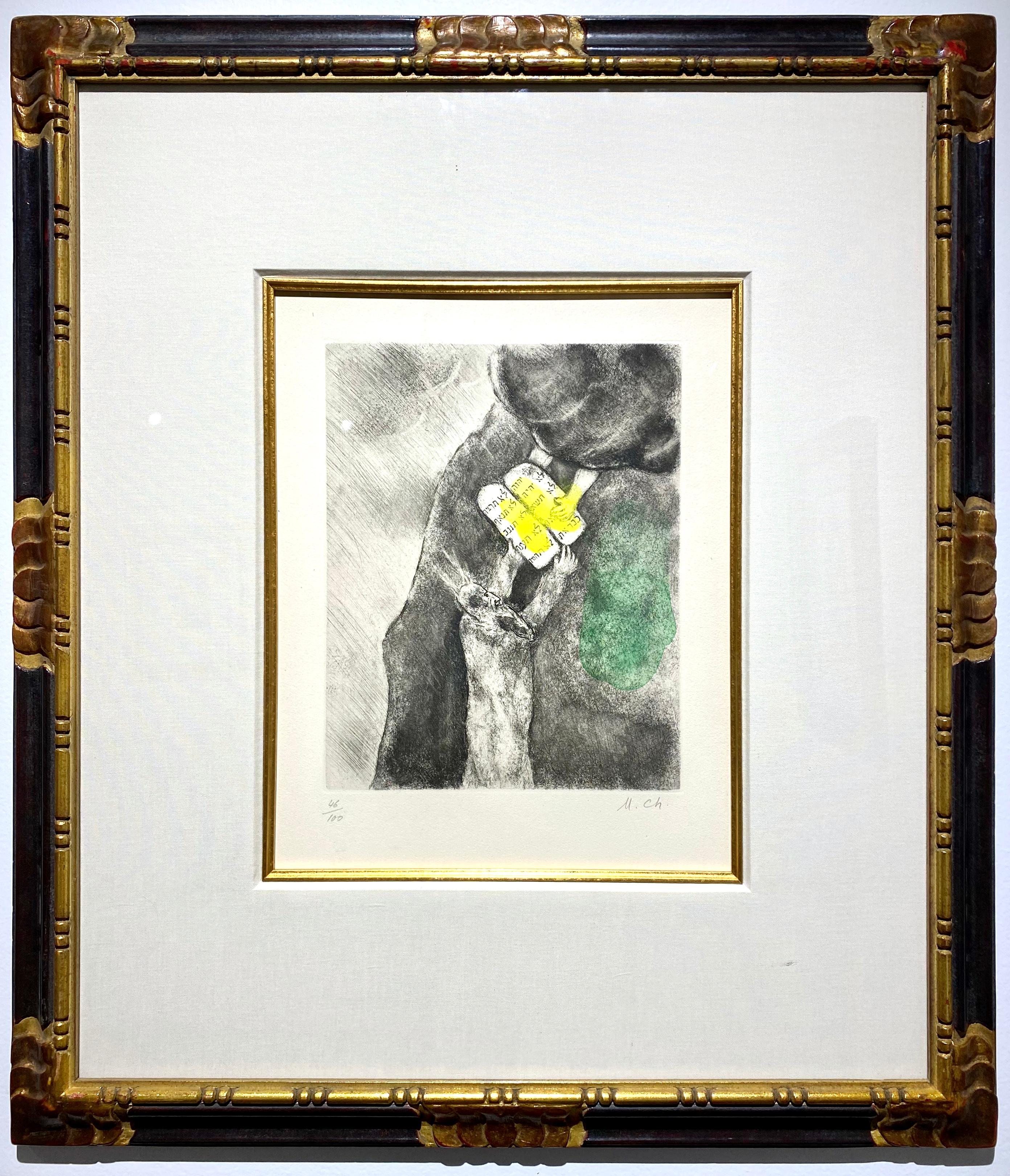 MARC CHAGALL (1887-1985)
"Les dix commandements 
Gravure originale avec aquarelle
numéroté 46/100 dans la marge inférieure gauche,Papier
Monogramme de Marc Chagall "M.Ch".
(Vitebsk, 1887 - Saint-Paul, 1985)
Au crayon dans la marge inférieure