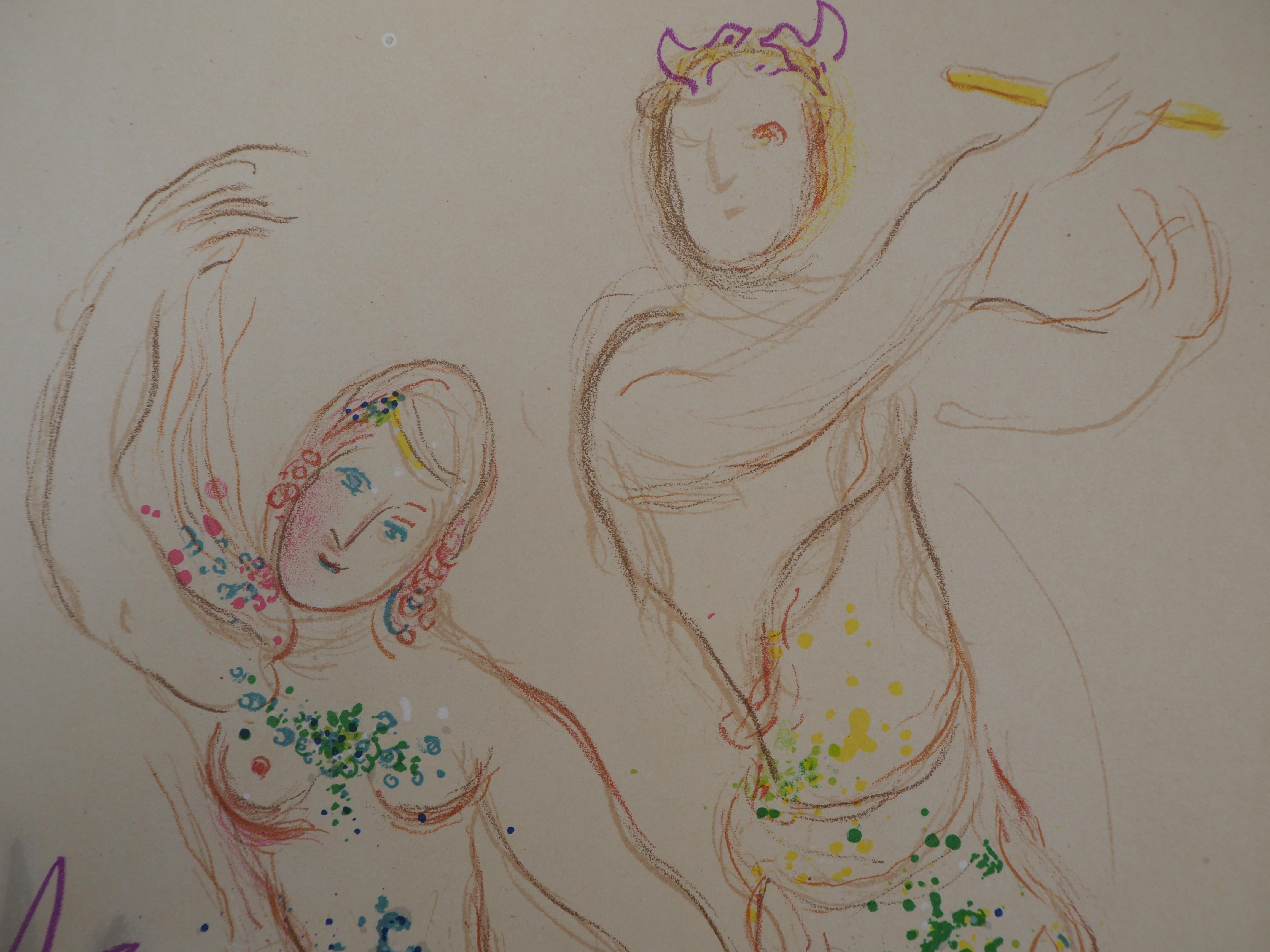 The Ballet : Ballerina and Faun - Original lithograph - Mourlot #581 - Gray Figurative Print by Marc Chagall