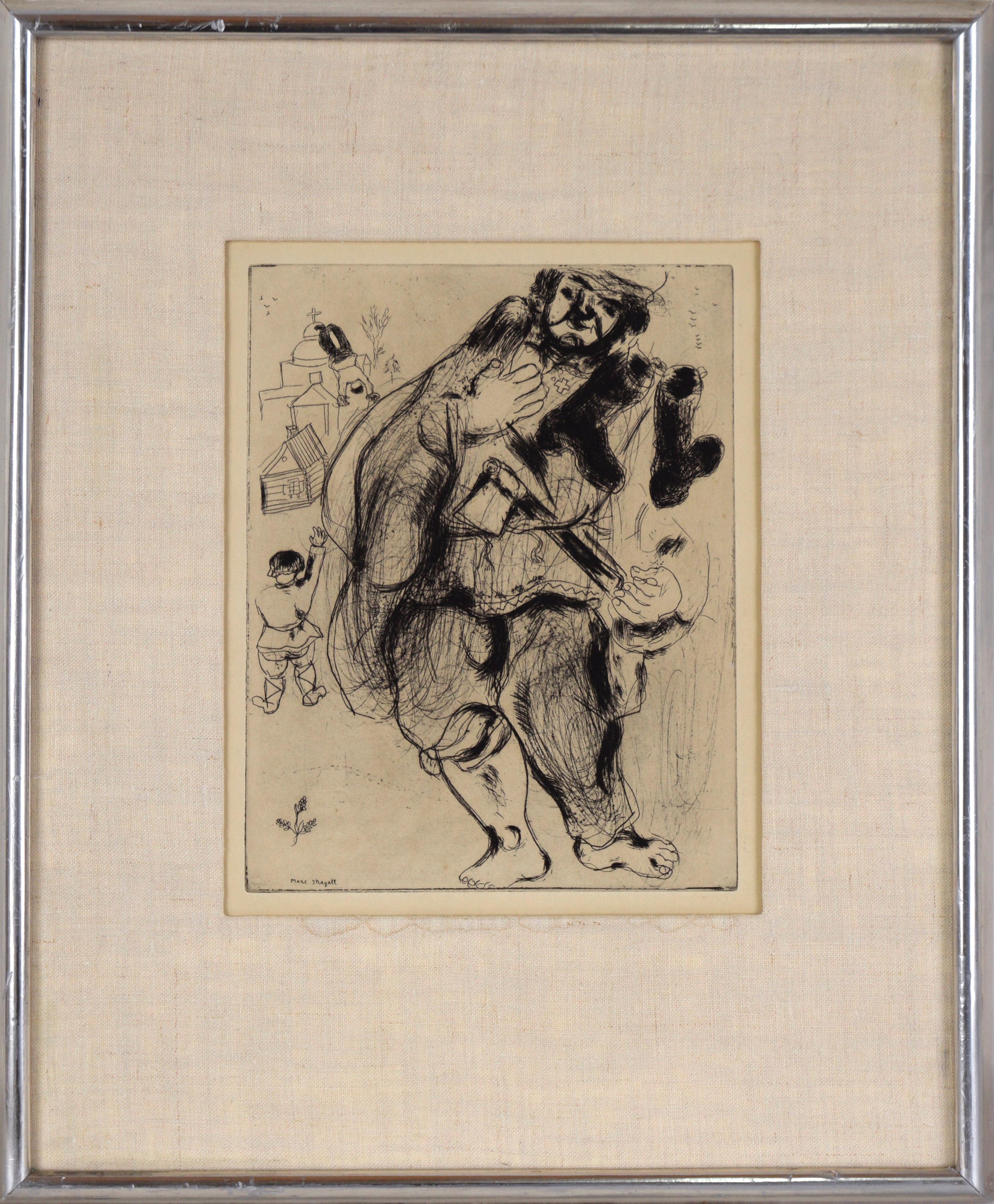 "El leñador descalzo" Aguafuerte de "Les Ames Mortes" de Marc Chagall