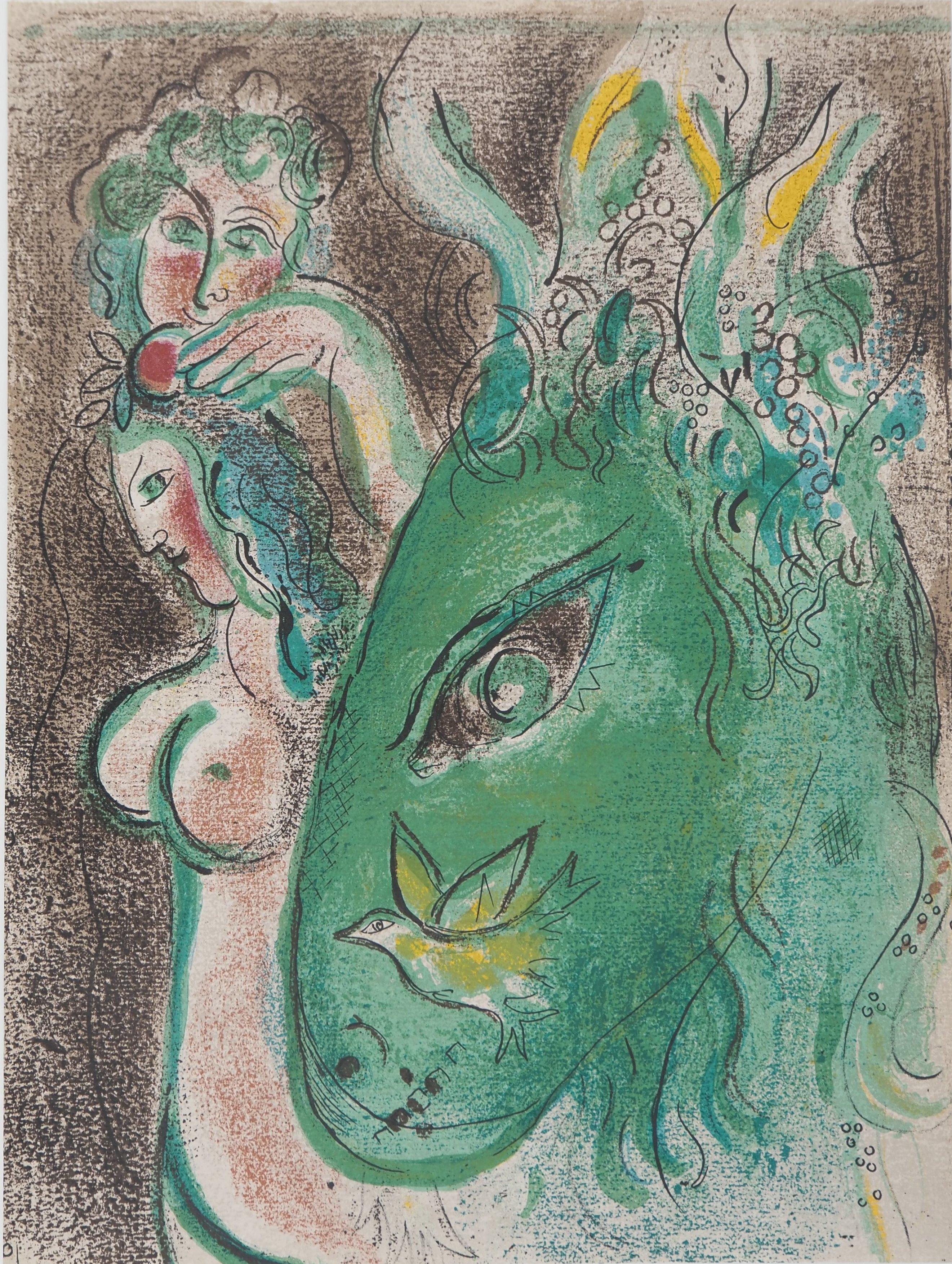 Marc Chagall Figurative Print - The Bible : Adam and Eve in Paradise - Original Lithograph (Mourlot #233)