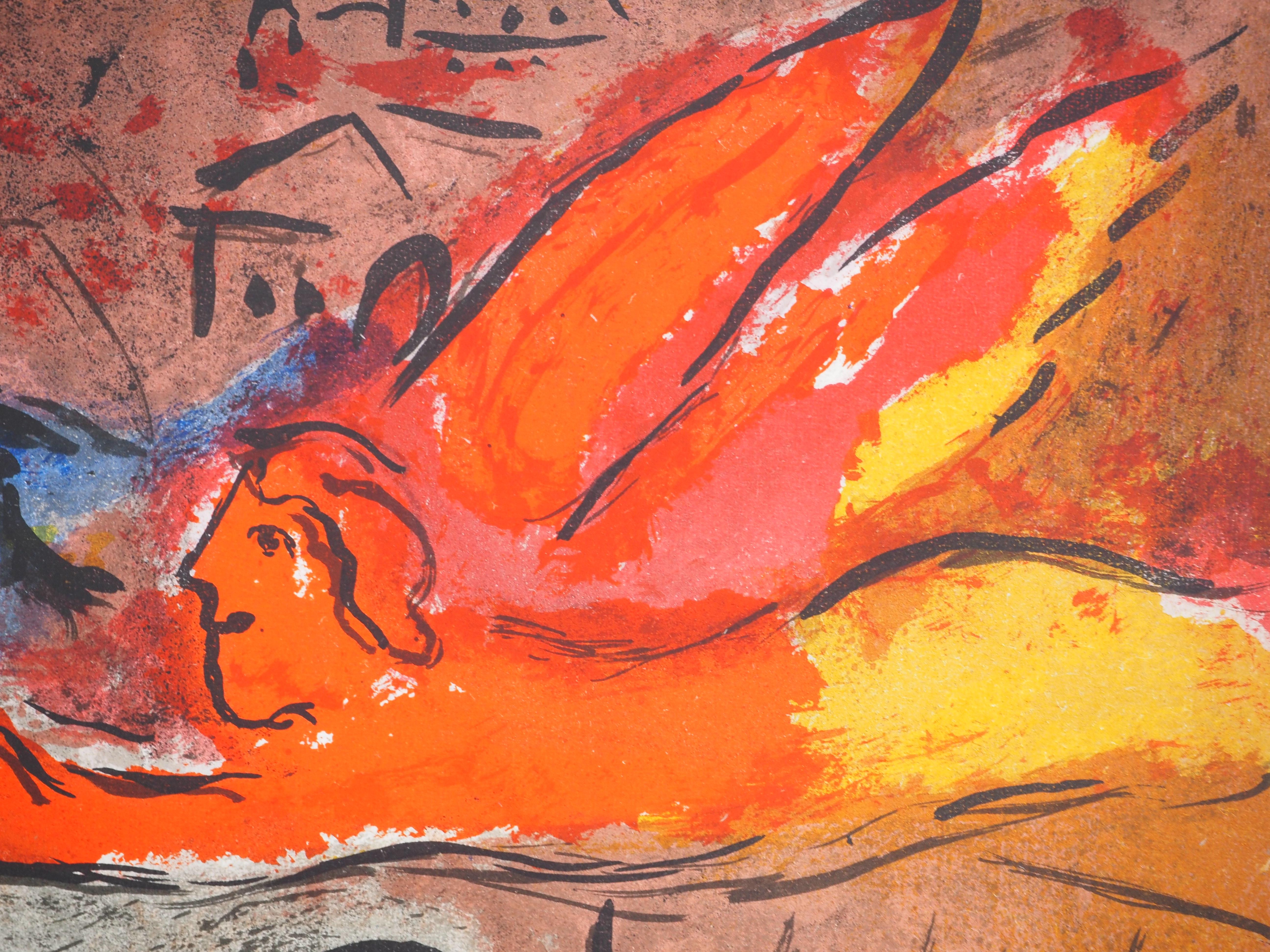 Marc Chagall (1887-1985) 
The Bible, David and Bethsabée in Love

Original lithography (Mourlot Workshop) 
On paper 37 x 26.5 cm (c. 14.5 x 10.2 in)
A second illustration on the back, see photo #6 (Mourlot #135)

REFERENCE: 
Catalogue raisonné