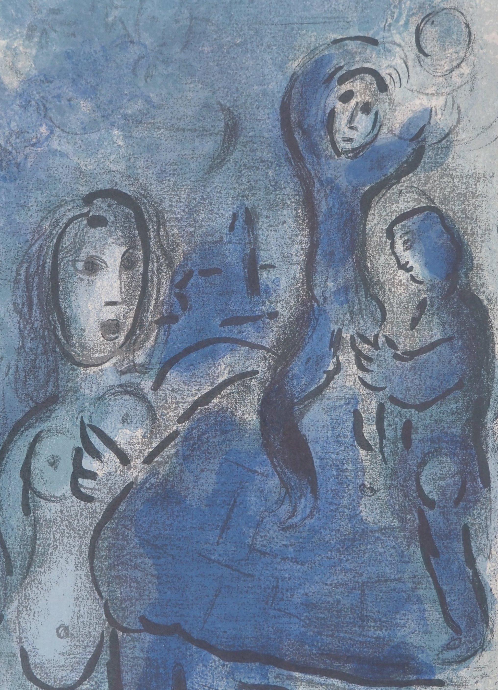 Marc Chagall (1887-1985) 
The Bible, Jericho's Spies in the Moolight, 1960

Original lithograph (Mourlot Workshop) 
On paper 36 x 26.5 cm (c. 14.2 x 10.2 in)
Second illustration on the back, see last picture (Mourlot #267) 

REFERENCE: 
Catalogue