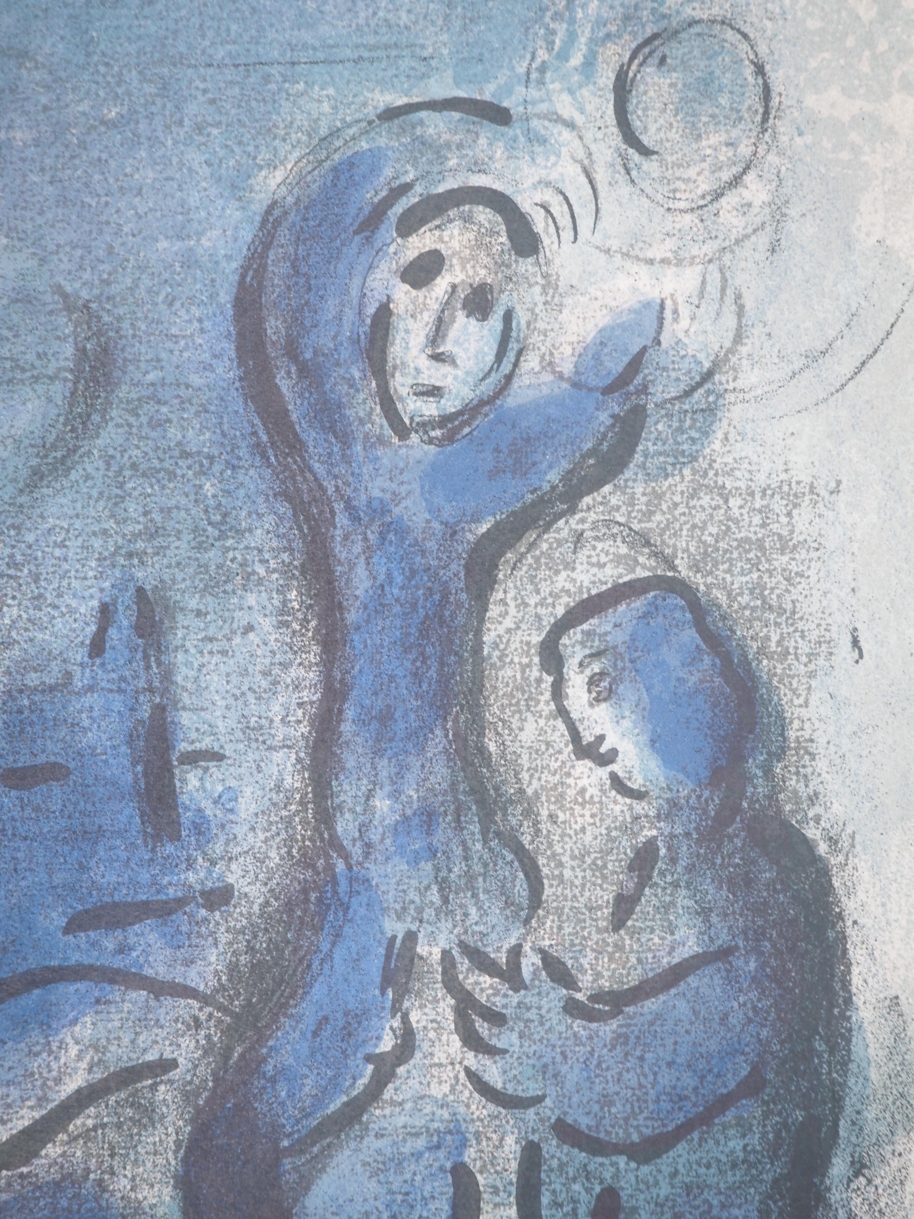 Marc Chagall (1887-1985) 
The Bible, Jericho's Spies in the Moolight, 1960

Original lithograph (Mourlot Workshop) 
On paper 36 x 26.5 cm (c. 14.2 x 10.2 in)
Second illustration on the back, see last picture (Mourlot #267) 

REFERENCE: 
Catalogue