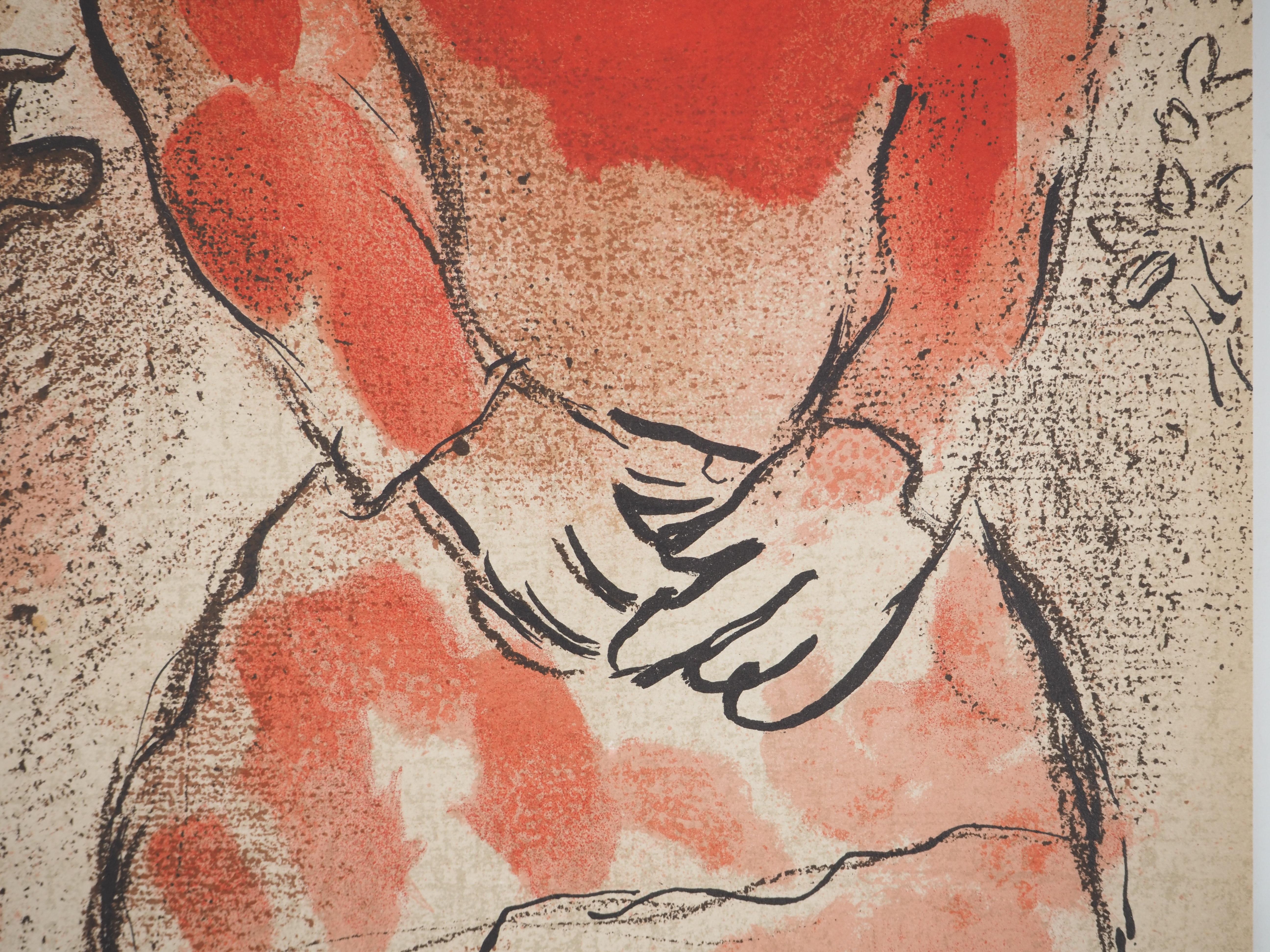 Marc Chagall (1887-1985) 
La Bibbia, la figlia di Giuda

Litografia originale (Officina Mourlot) 
Su carta 36 x 26,5 cm (circa 14,2 x 10,2 pollici)
Seconda litografia sul retro, vedi ultima immagine (Mourlot #266) 

RIFERIMENTO: 
Catalogo ragionato