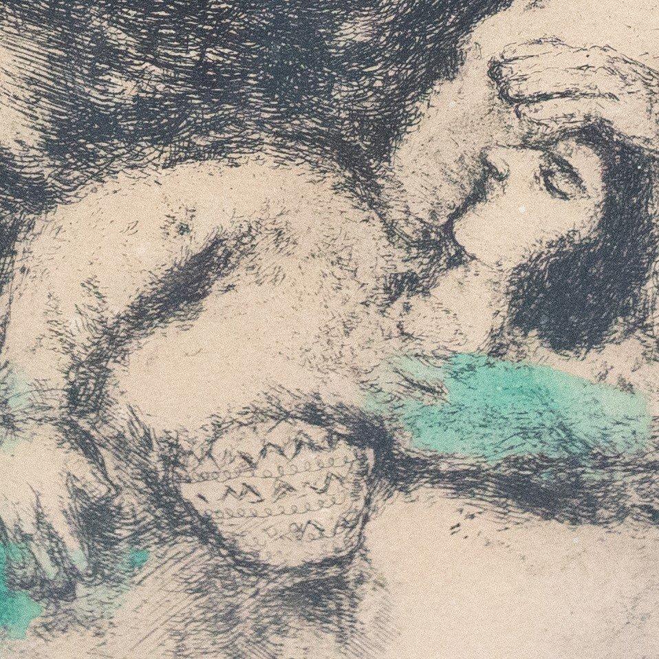 In 1956, Tériade published Marc Chagall's Bible, a suite of 105 etched plates illustrating biblical episodes. The vagaries of history postponed completion of this project, originally commissioned by Ambroise Vollard, for over a quarter of a