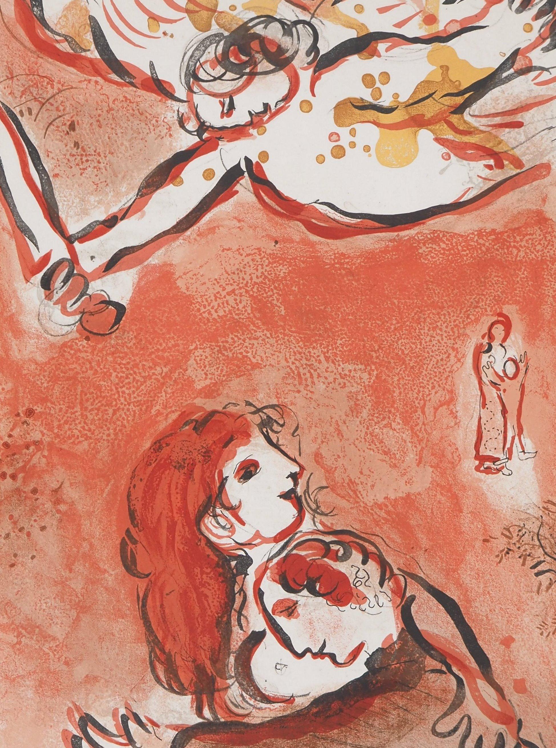La Bible : L'ange de la Salvation - Lithographie originale - Print de Marc Chagall