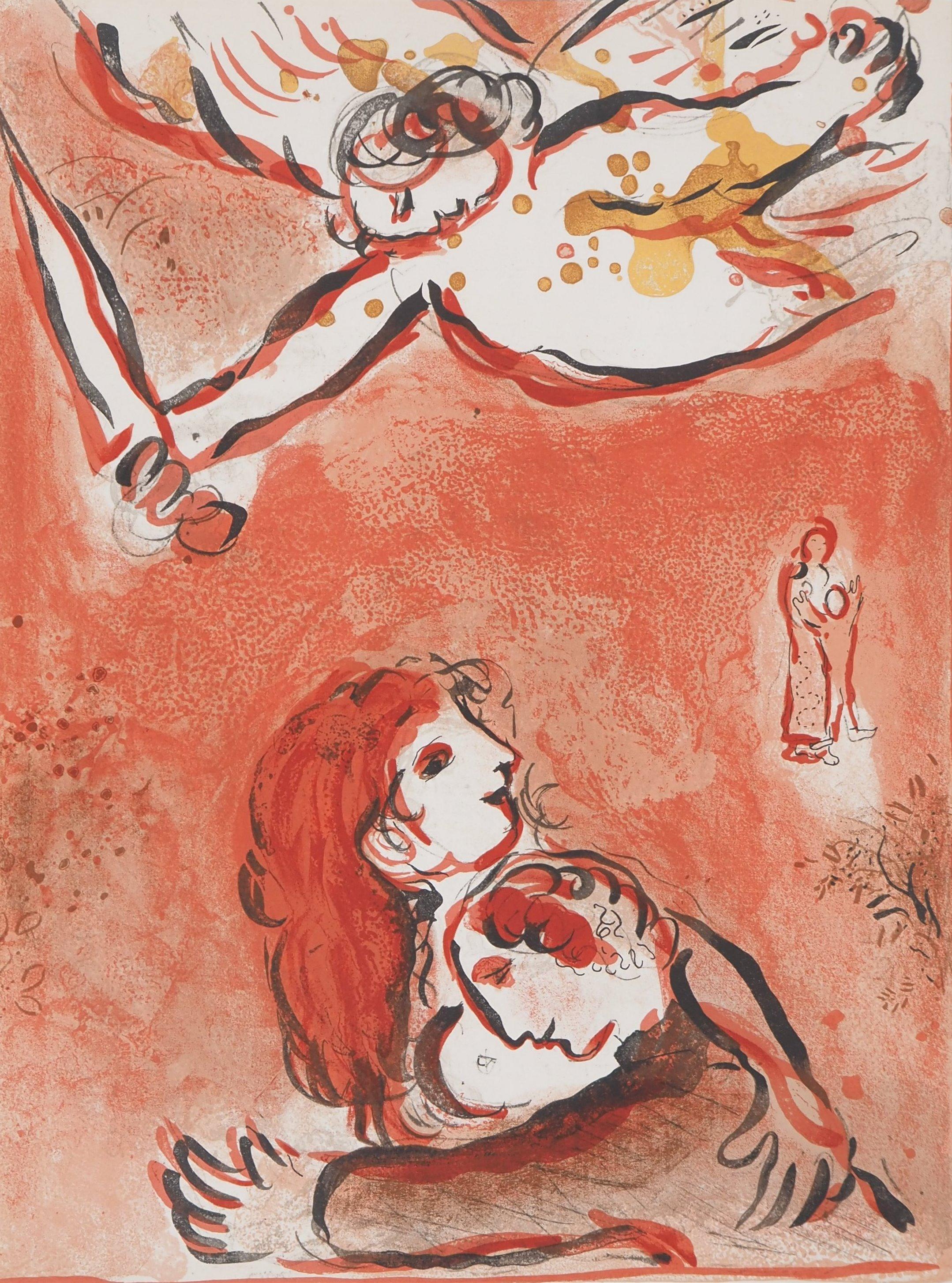 Figurative Print Marc Chagall - La Bible : L'ange de la Salvation - Lithographie originale