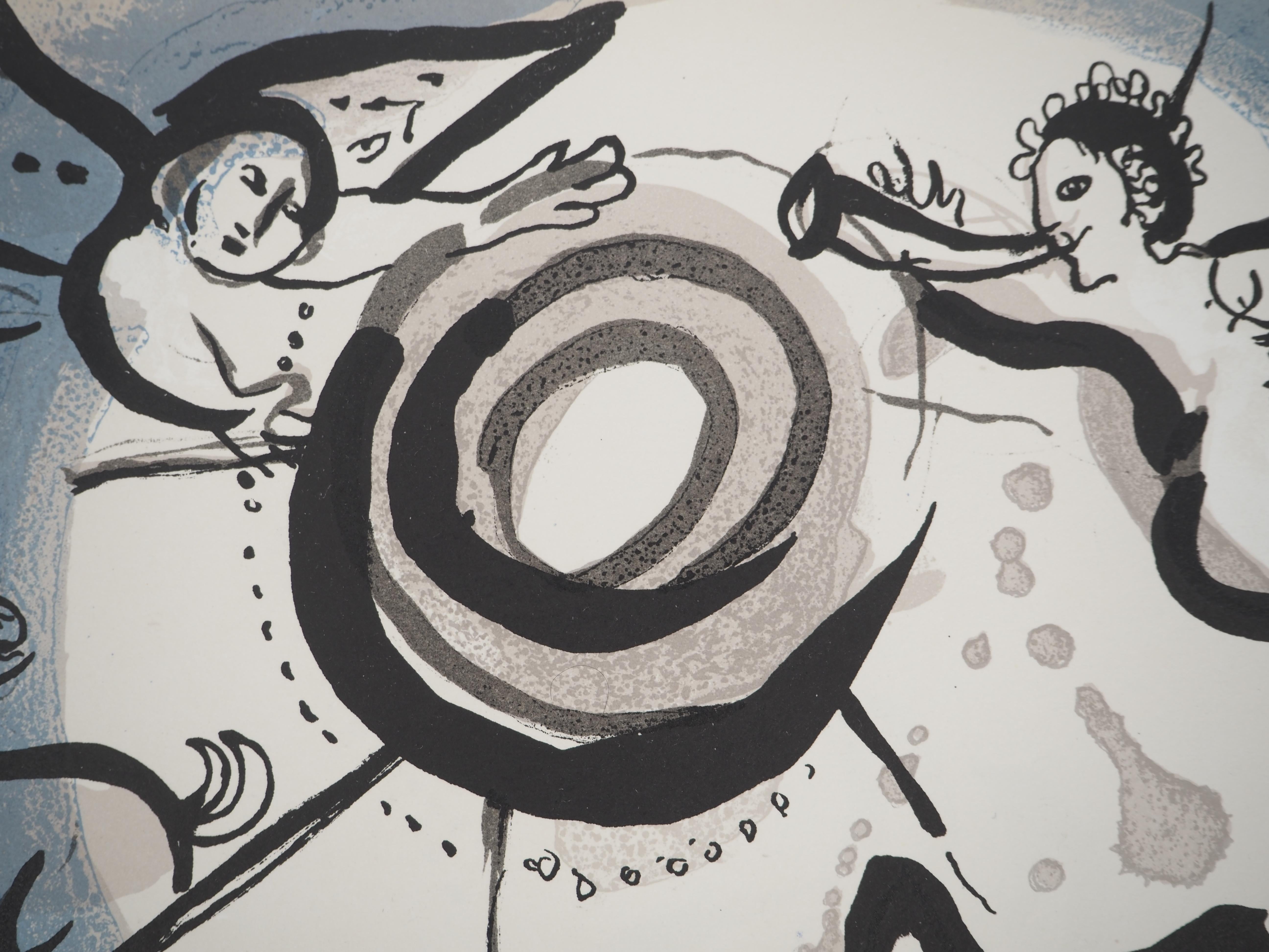 Marc Chagall (1887-1985) 
La Bible, La Création

Lithographie originale (Atelier Daeger) 
Sur papier 36 x 26.5 cm (c. 14.2 x 10.2 in)
Deuxième illustration au dos, voir photo n°7 (Mourlot #257) 

RÉFÉRENCE : 
Catalogue raisonné Chagall Lithographe,