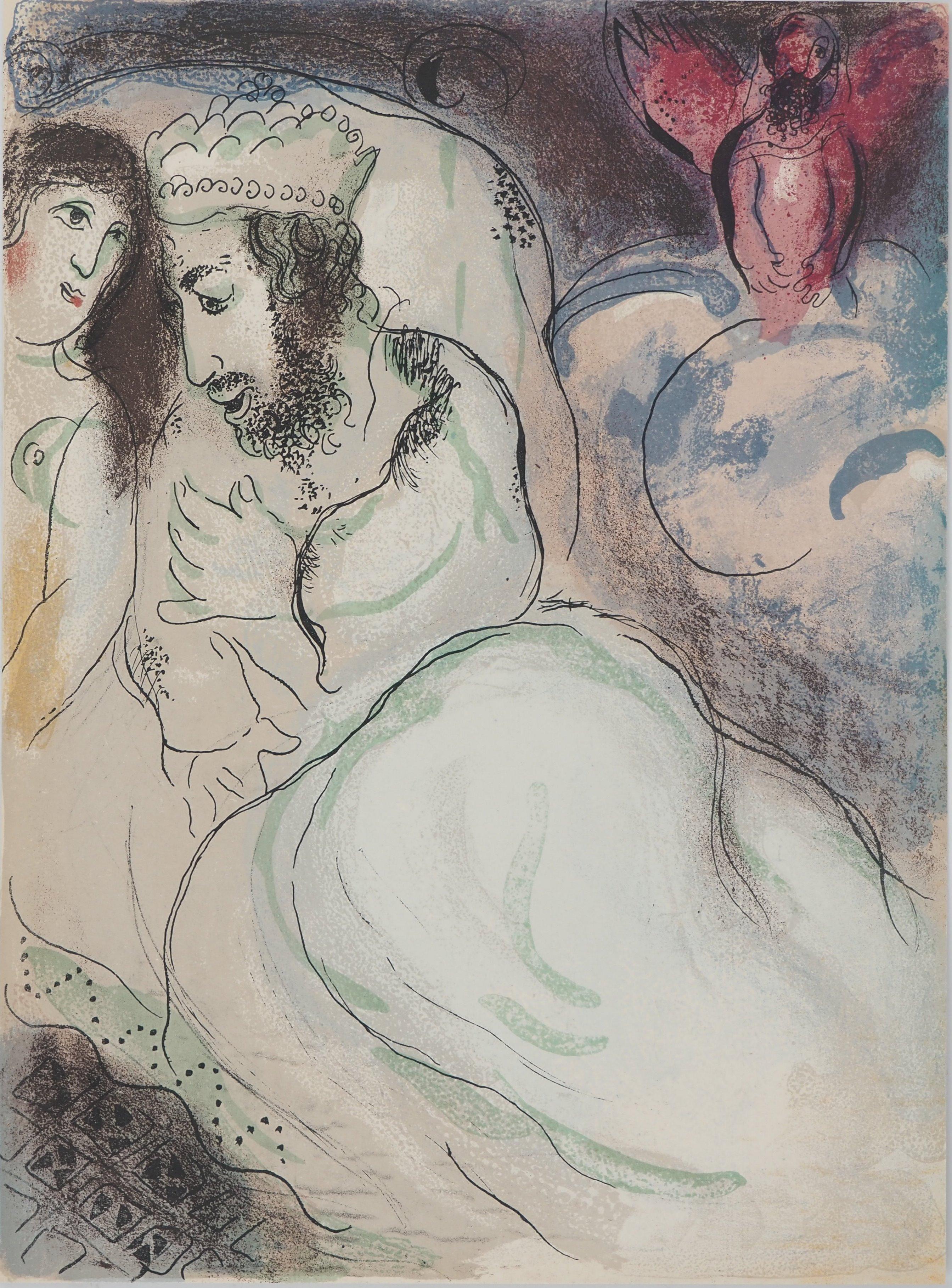 La Bibbia: Il sogno di Abimelech - Litografia originale (Mourlot #239) - Print Moderno di Marc Chagall