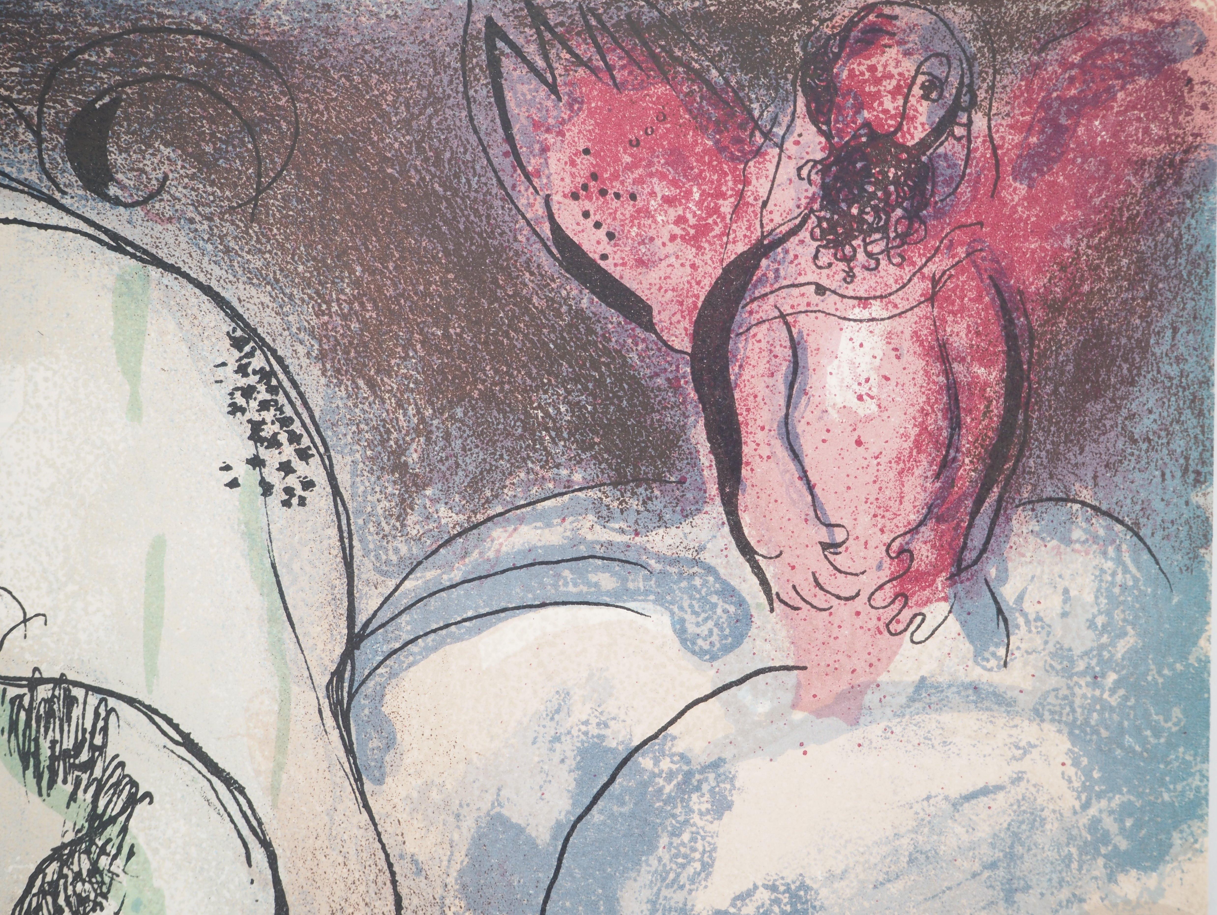 Marc Chagall (1887-1985) 
La Bibbia, Caino e Abele

Litografia originale (Officina Daeger) 
Su carta 36 x 26,5 cm (circa 14,2 x 10,2 pollici)
Seconda illustrazione sul retro, vedi foto n°6 (Mourlot #262) 

RIFERIMENTO: 
Catalogo ragionato della