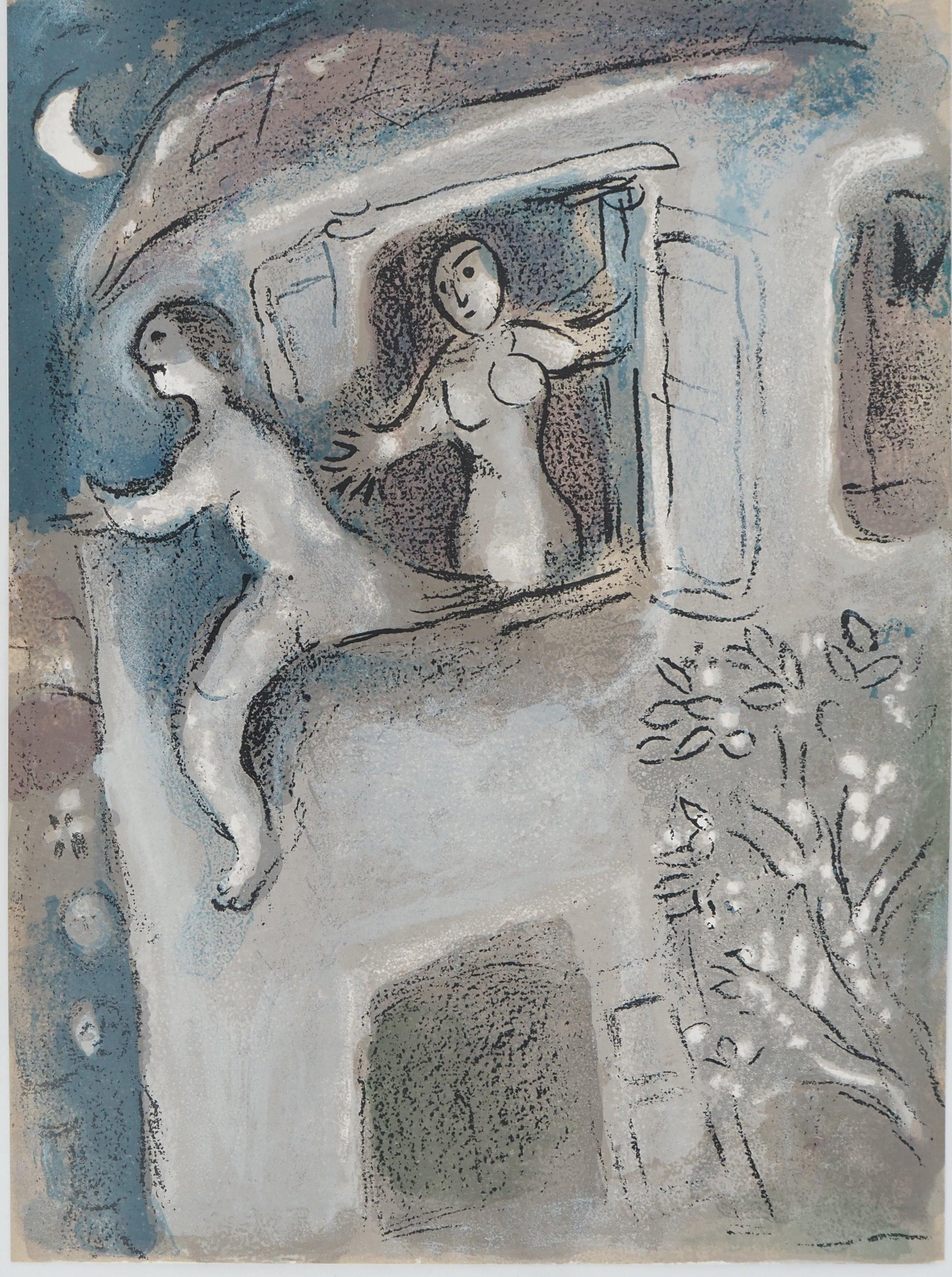 Marc Chagall Figurative Print - The Bible : The Escape of David - Original Lithograph (Mourlot #250)