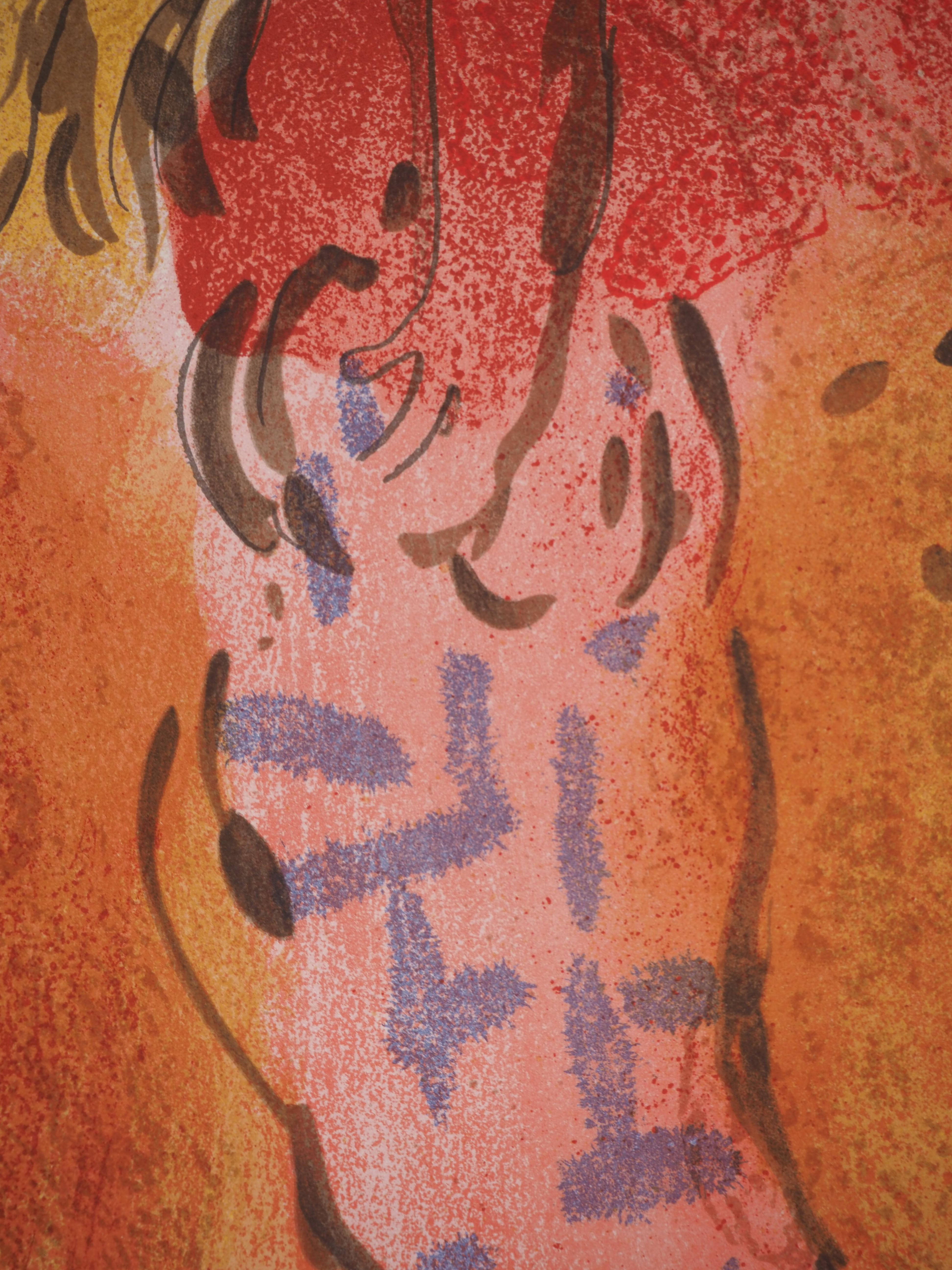 Marc Chagall (1887-1985) 
Die Bibel, The Gleaner, 1960

Original-Lithographie (Werkstatt Mourlot) 
Auf Papier 36 x 26,5 cm (ca. 14,2 x 10,2 Zoll)
Zweite Illustration auf der Rückseite, siehe letztes Bild (Mourlot #269) 

REFERENZ: 
Werkverzeichnis