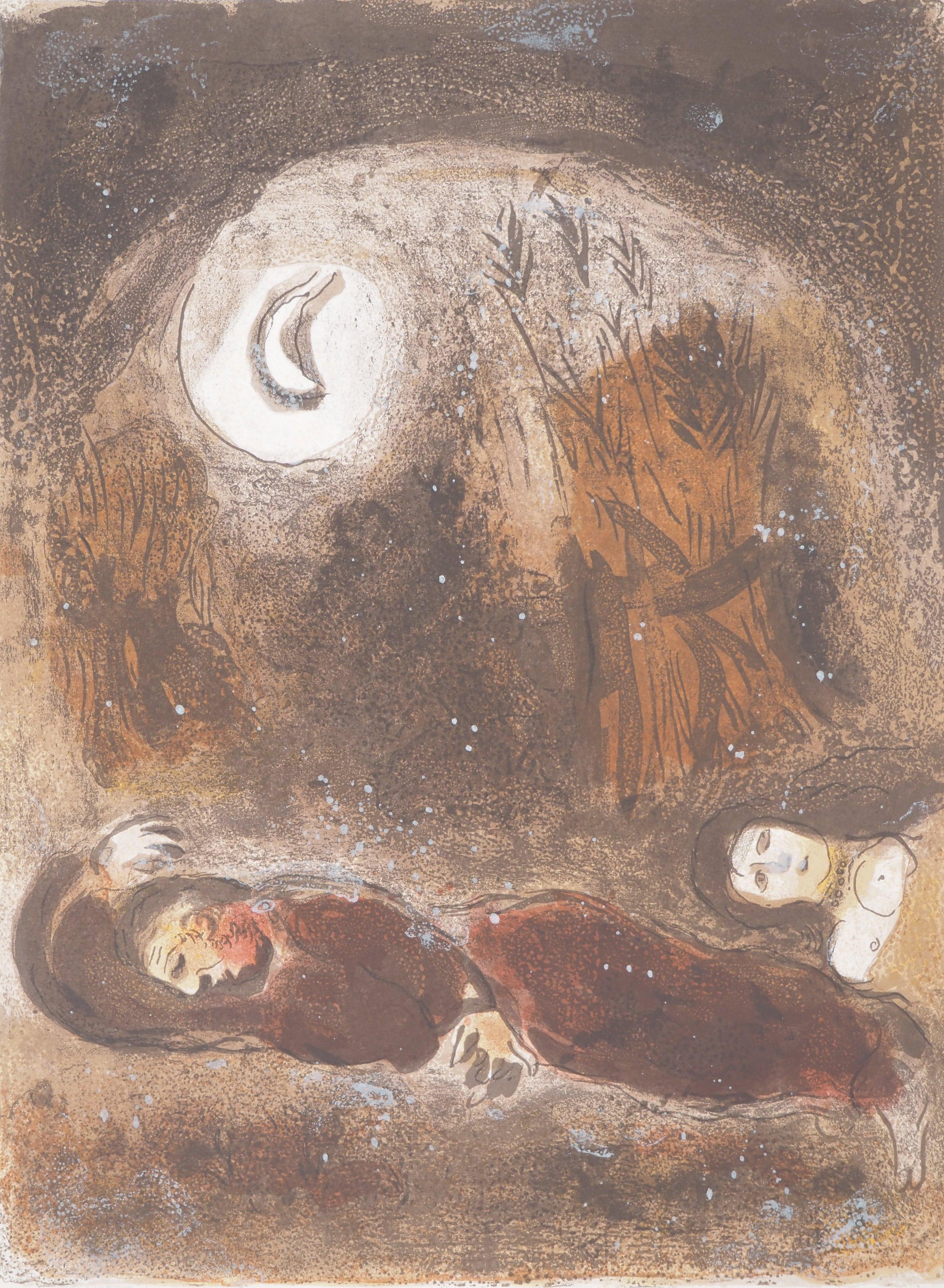 Figurative Print Marc Chagall - La Bible : The Lovers, Ruth and Booz - Lithographie originale