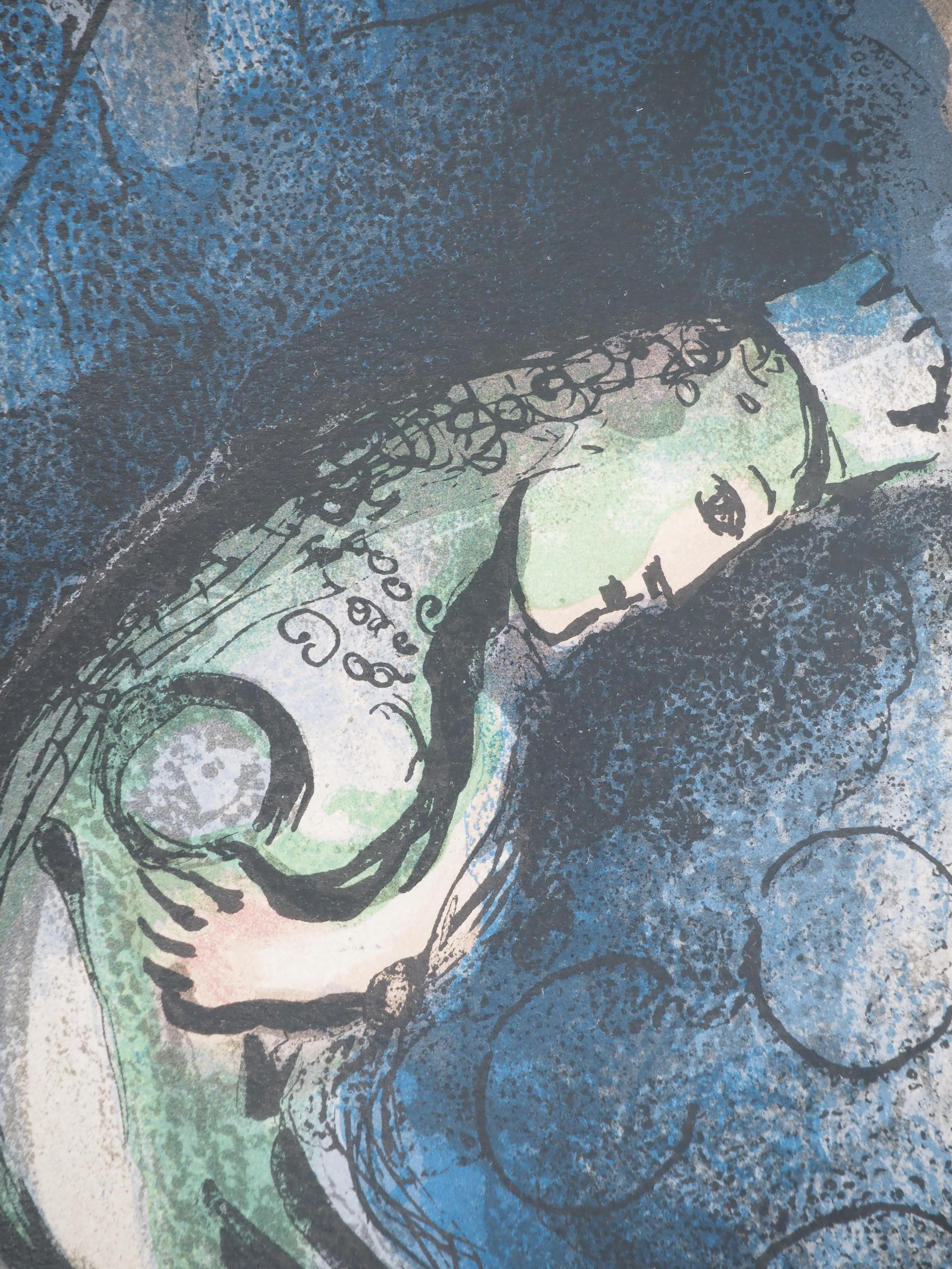 Marc Chagall (1887-1985) 
La Bible, Vashyi Chassed away
Lithographie originale (Atelier Daeger) 
Sur papier 36 x 26.5 cm (c. 14.2 x 10.2 in)
Deuxième illustration au dos, voir photo n°6 (Mourlot #274) 

RÉFÉRENCE : 
Catalogue raisonné Chagall