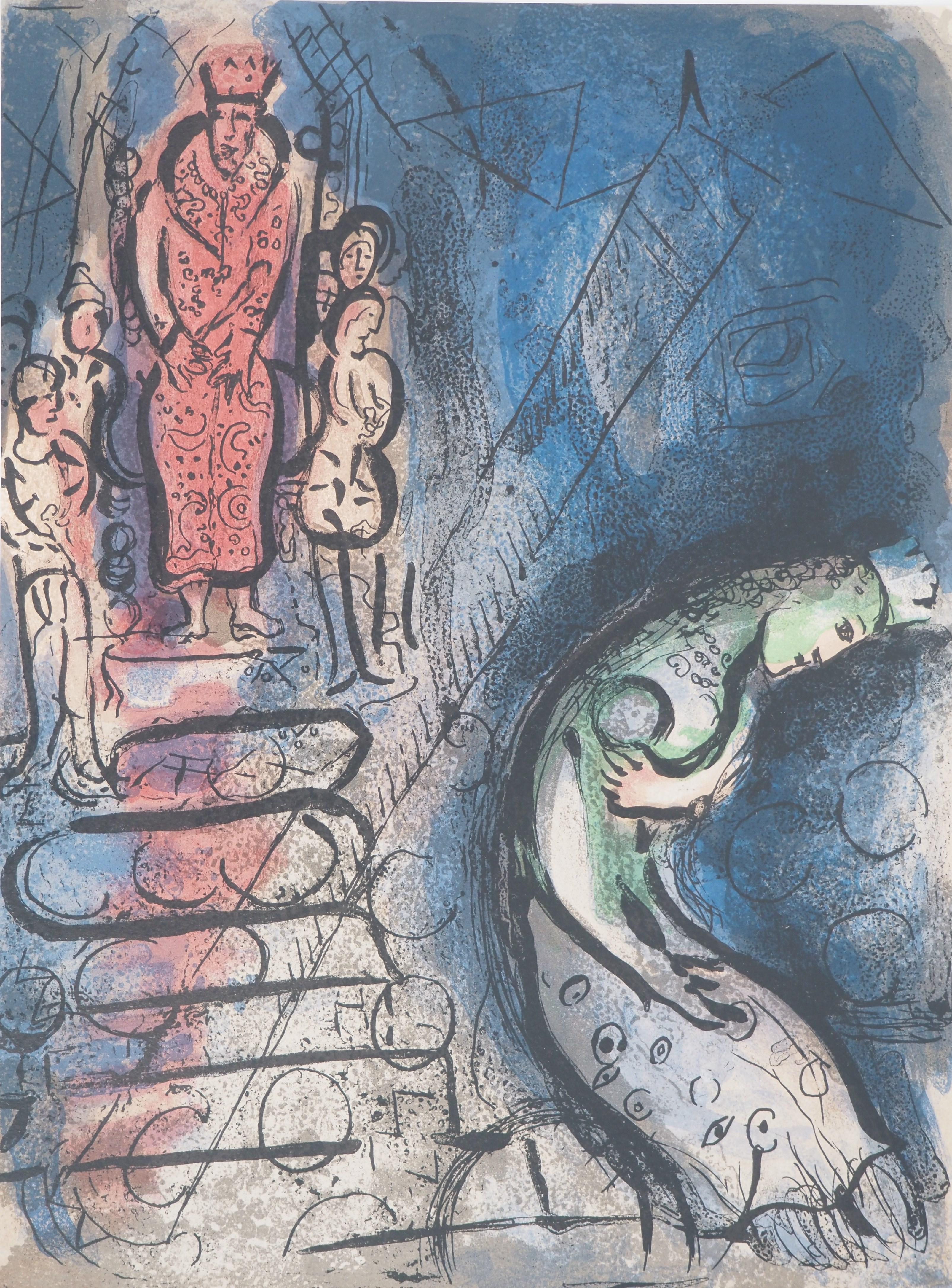Figurative Print Marc Chagall - The Bible : Vashti chassée - Lithographie originale
