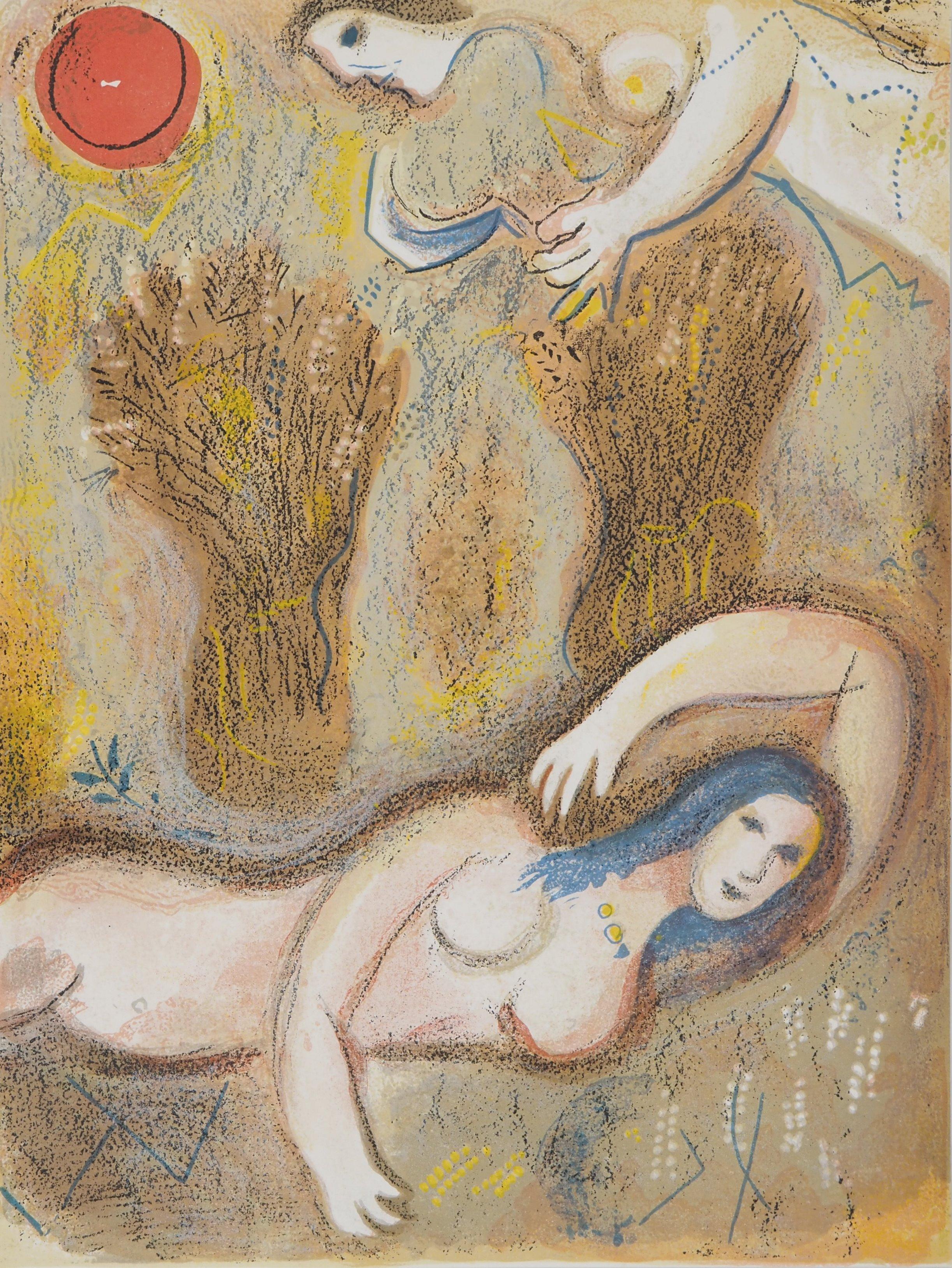 Marc Chagall Figurative Print – Die Bibel: Junge Dame im Feld – Originallithographie