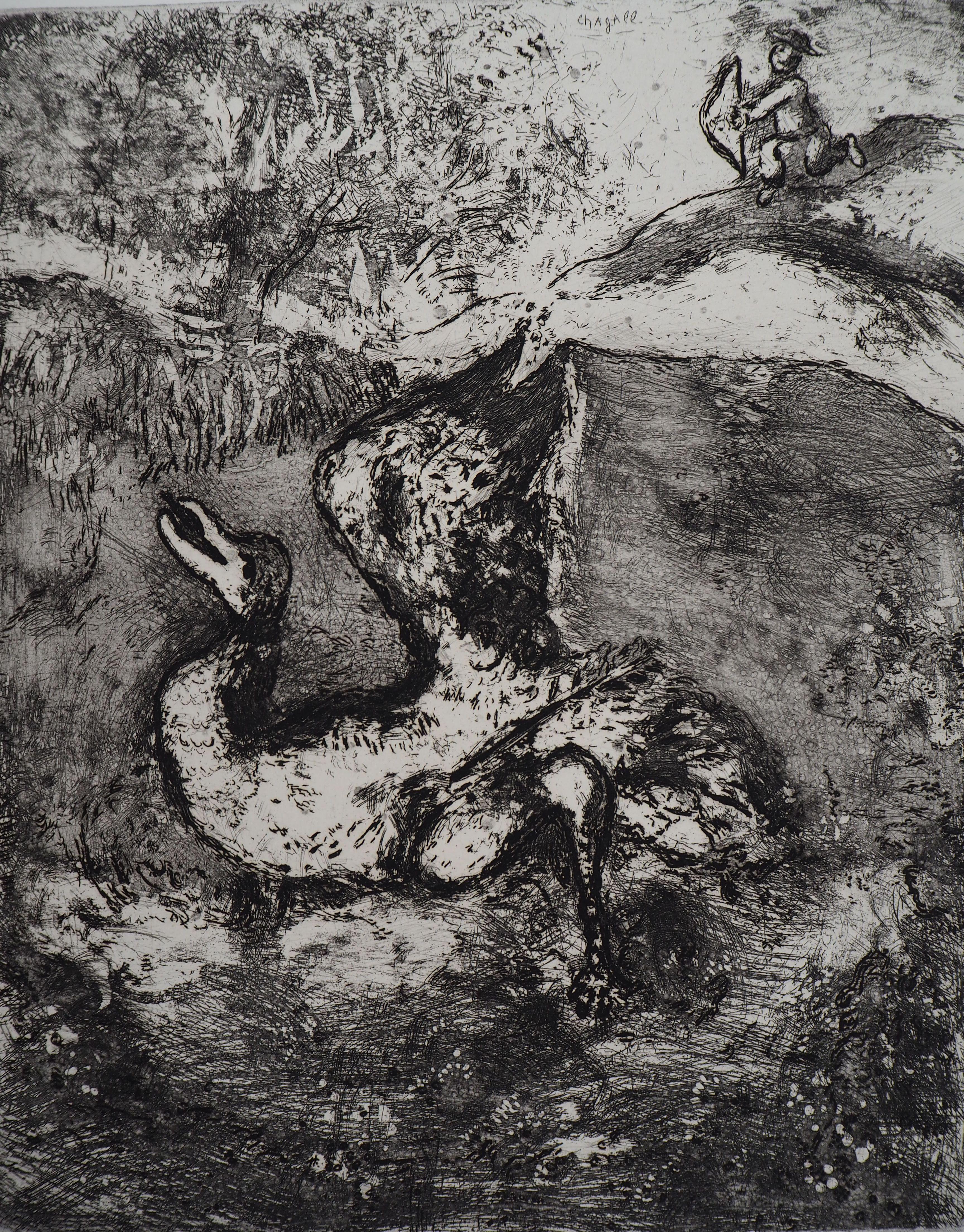 Der von einem Pfeil gewehrte Vogel - Original-Radierung - Ref. Sorlier #108 – Print von Marc Chagall