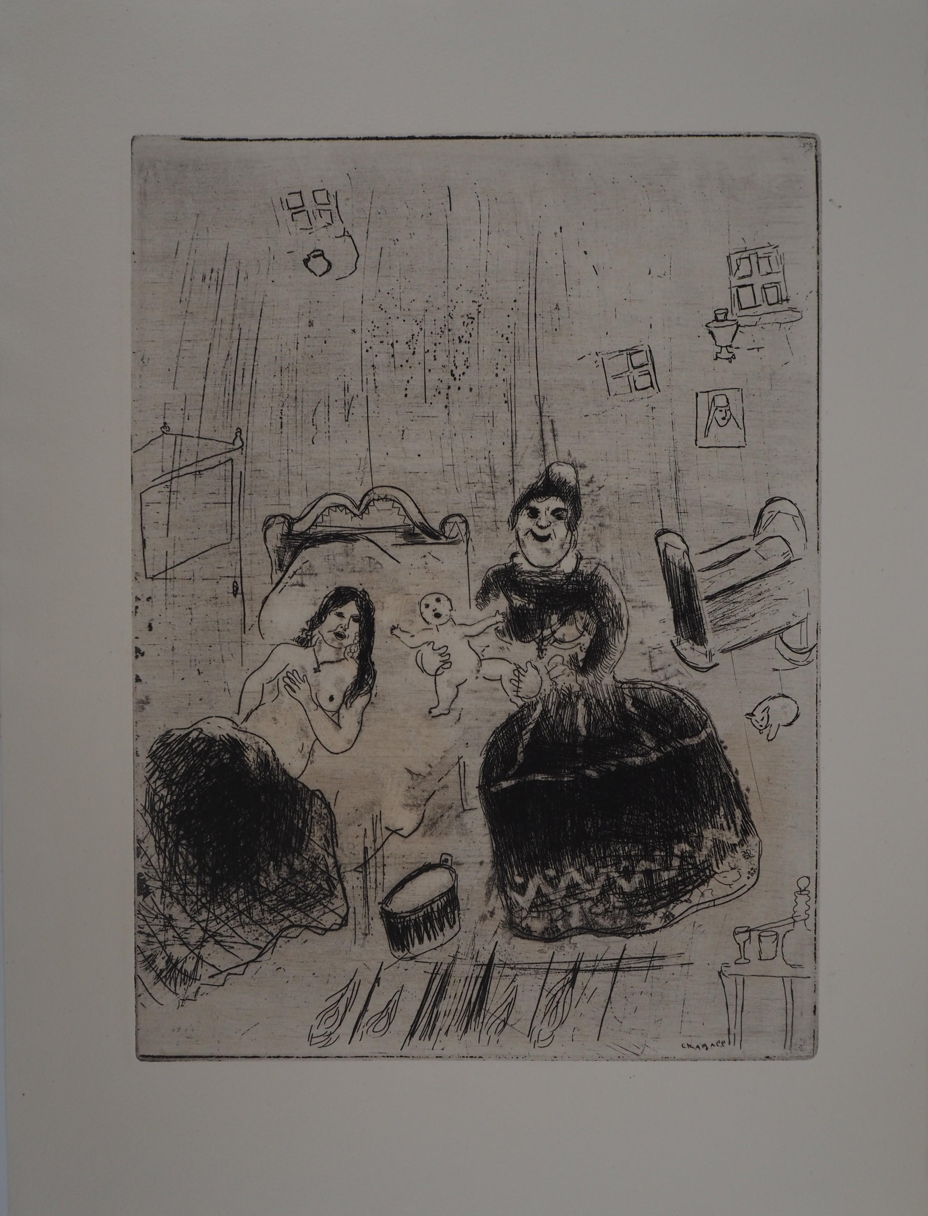 The Birth of Tchitchikov - Original Etching - Ref. Sorlier #84