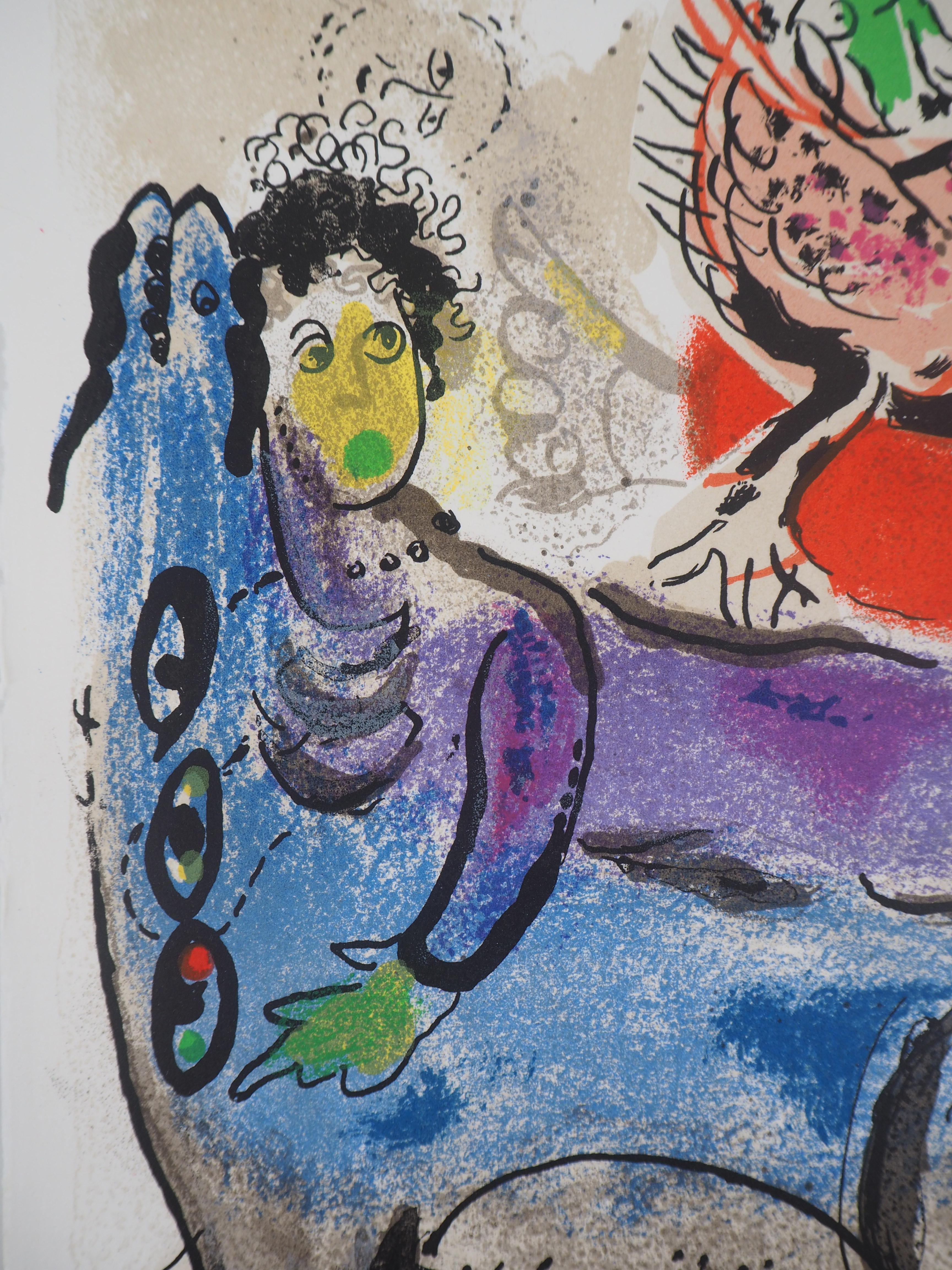 The Blue Cow - Original lithograph - Mourlot #488 - Gray Animal Print by Marc Chagall