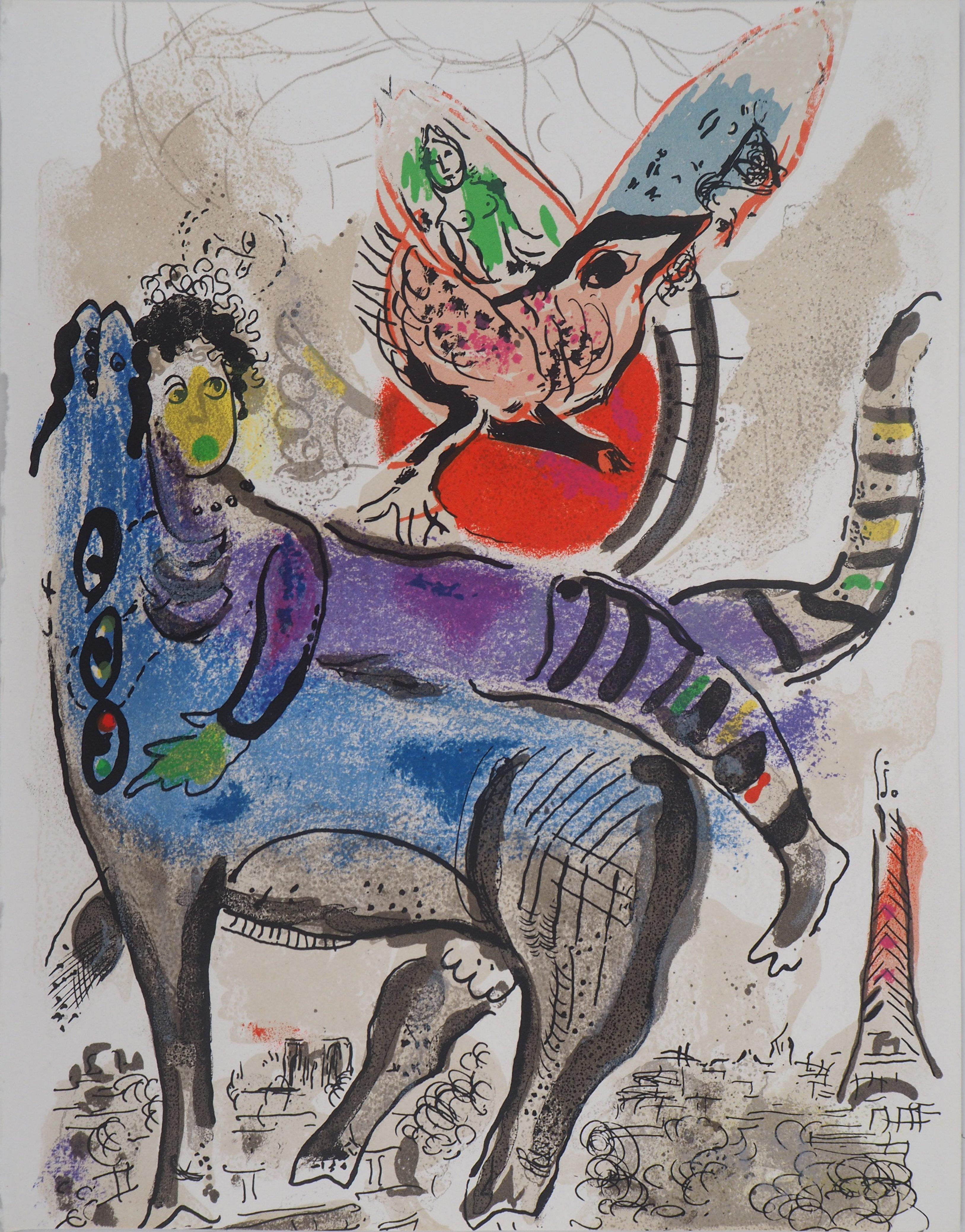 Marc Chagall Animal Print - The Blue Cow - Original lithograph - Mourlot #488