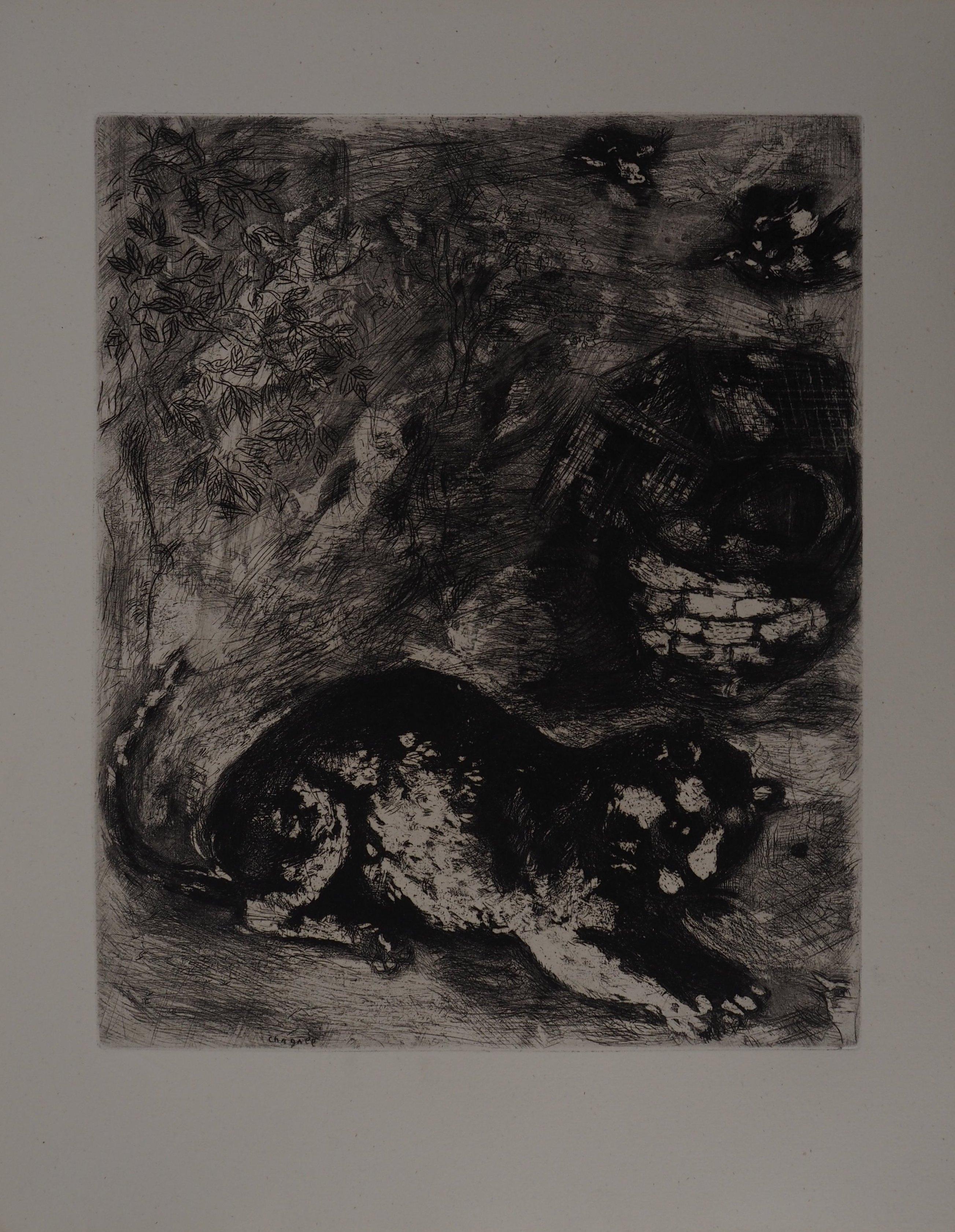 Marc Chagall Animal Print - The Cat and Two Sparrows - Original etching - Ref. Sorlier #191