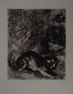 The Cat and Two Sparrows - Original etching - Ref. Sorlier #191