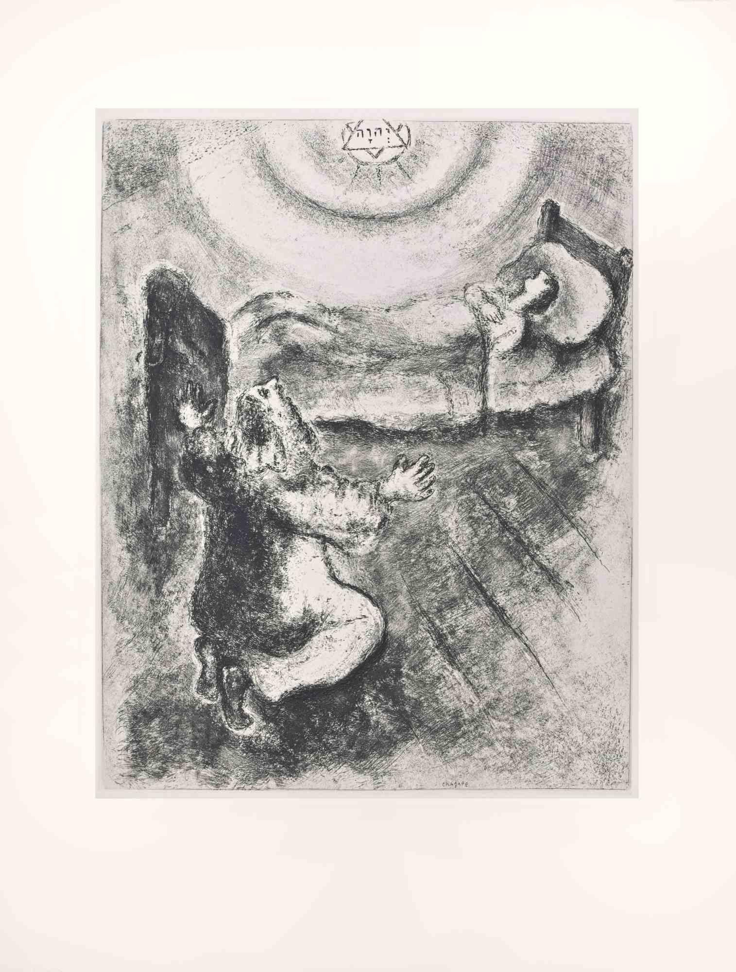 Radierung auf Montval-Gewebe, 1931-39 von Marc Chagall ausgeführt und 1956 von Tériade veröffentlicht.

Auflage von 275+30 Exemplaren aus dem Handel.

Nicht signiert und nummeriert, wie ausgestellt.

Ausgezeichneter Abdruck mit vollen Rändern und