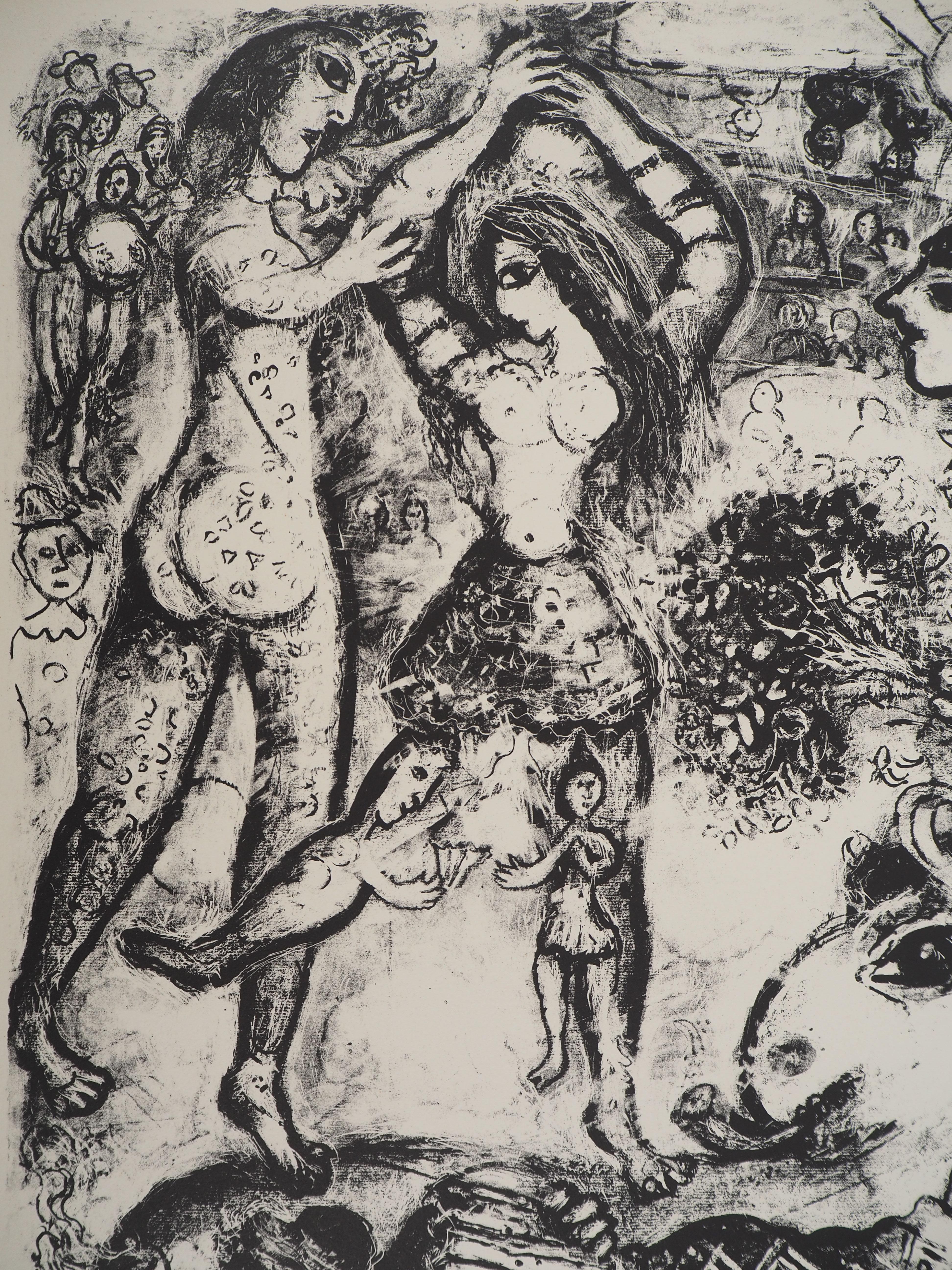 Il circo: acrobati innamorati - Litografia originale (Mourlot #496) - Print di Marc Chagall