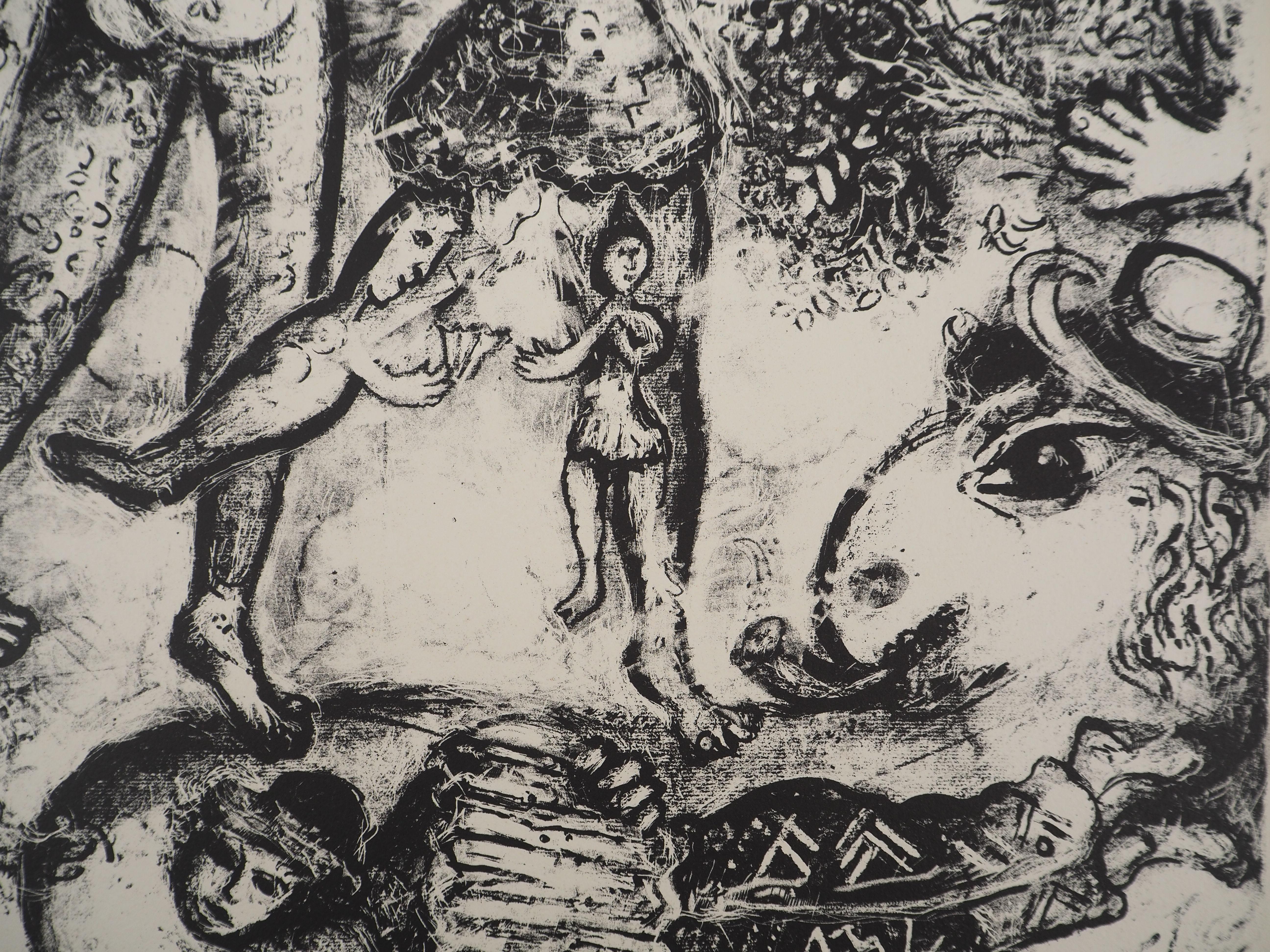 Marc Chagall (1887-1985) 
Il circo: Il sogno della sposa, 1967

Litografia originale (Officina Mourlot) 
Su pergamena Arches 42 x 32 cm (c. 17  x 13 in)

RIFERIMENTO : Catalogo ragionato Chagall Lithographe, Mourlot #496

INFORMAZIONI : Dalla