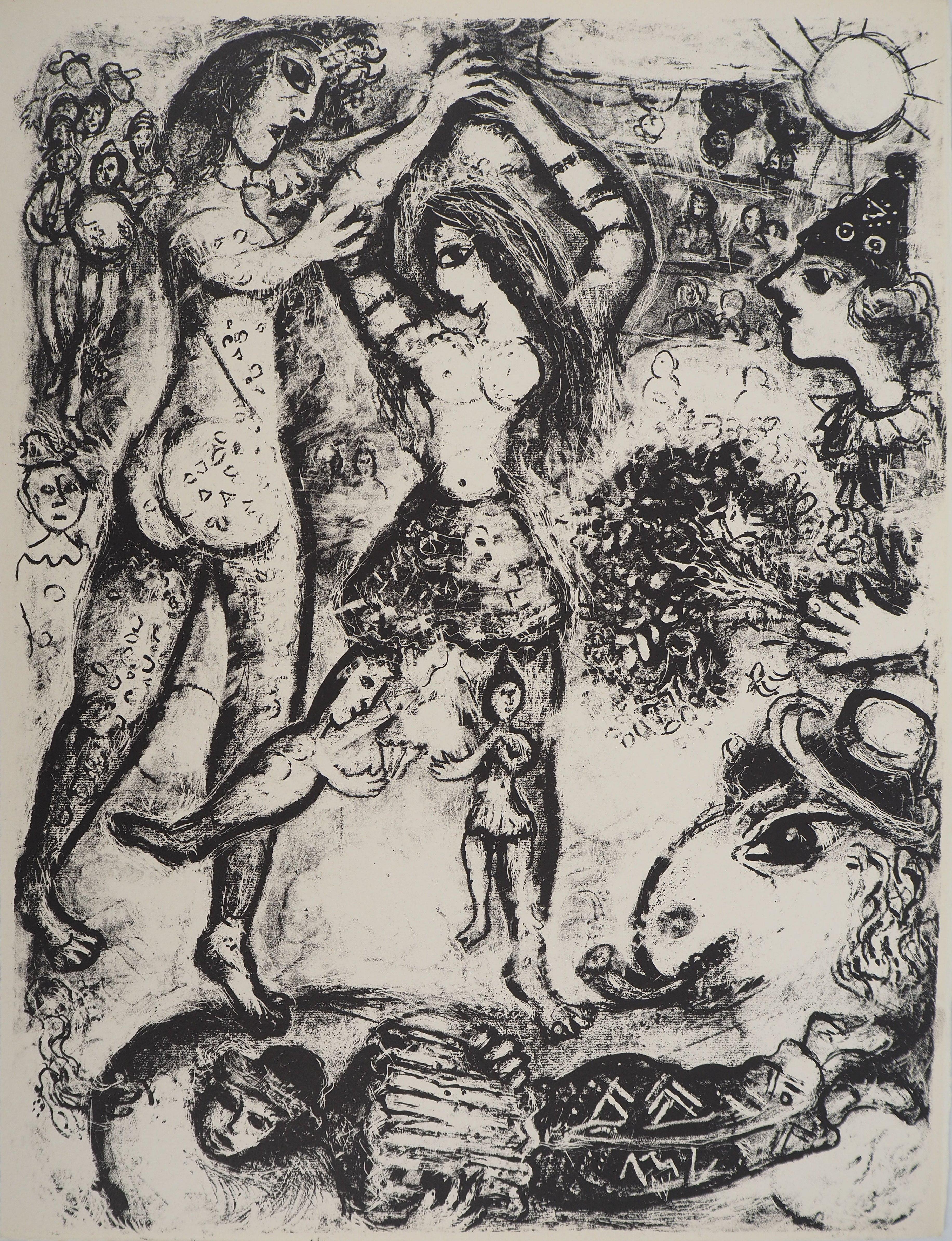 Figurative Print di Marc Chagall - Il circo: acrobati innamorati - Litografia originale (Mourlot #496)
