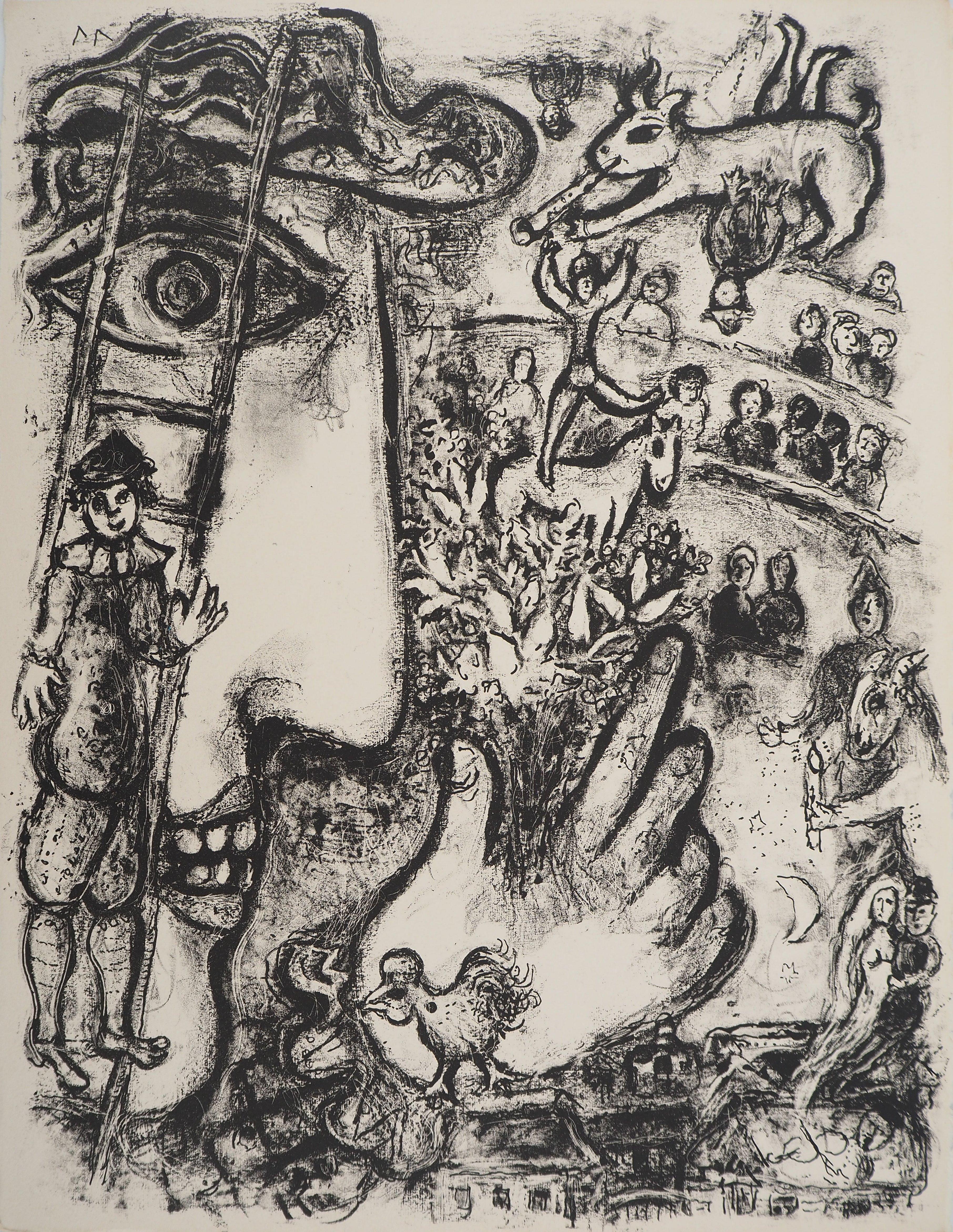 Marc Chagall Figurative Print - The Circus : Clowns and Acrobats - Original Lithograph (Mourlot #503)
