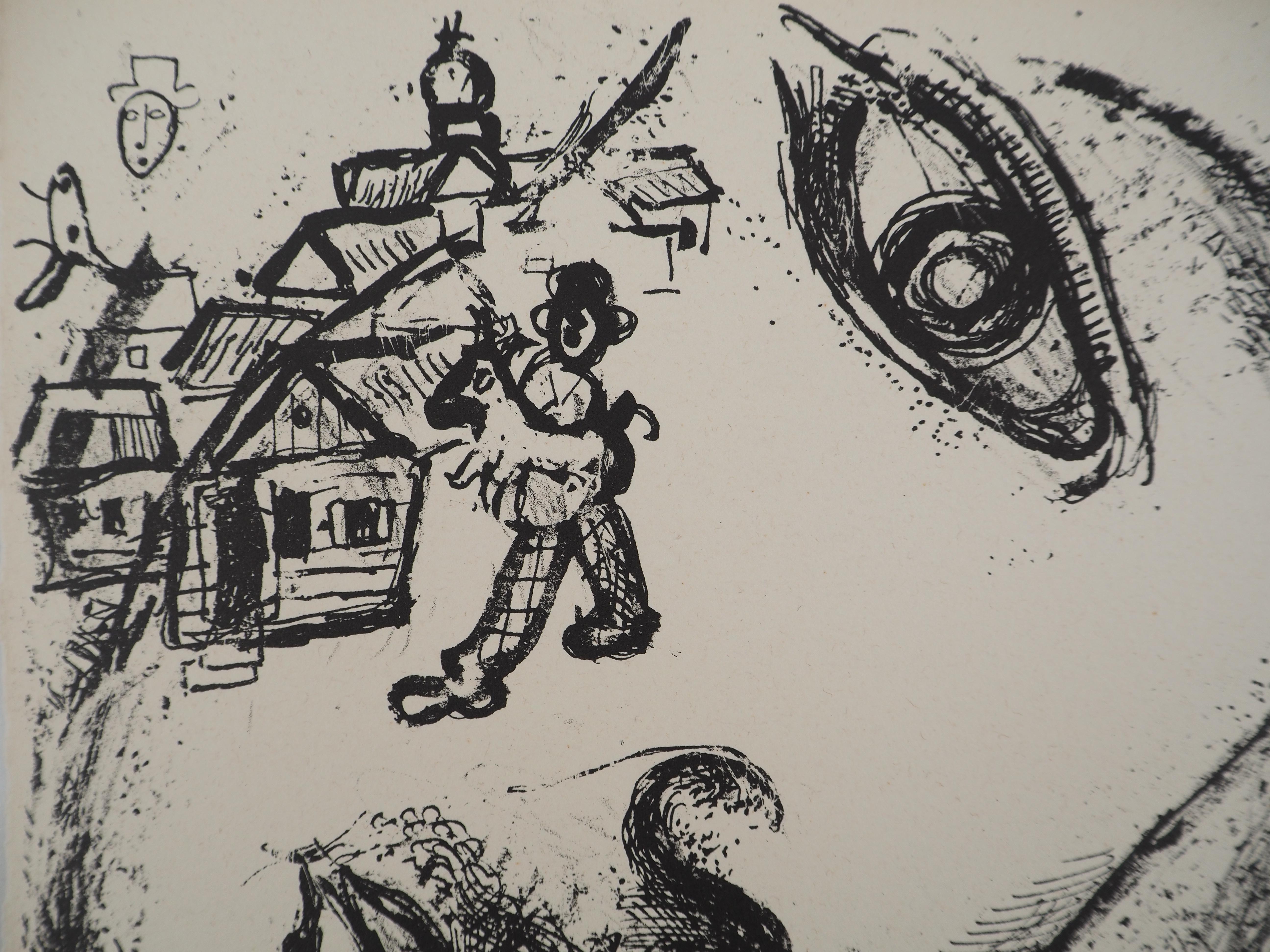 El Circo : Maternidad y Violinista - Litografía original (Mourlot #513) - Figurative Print Gris de Marc Chagall