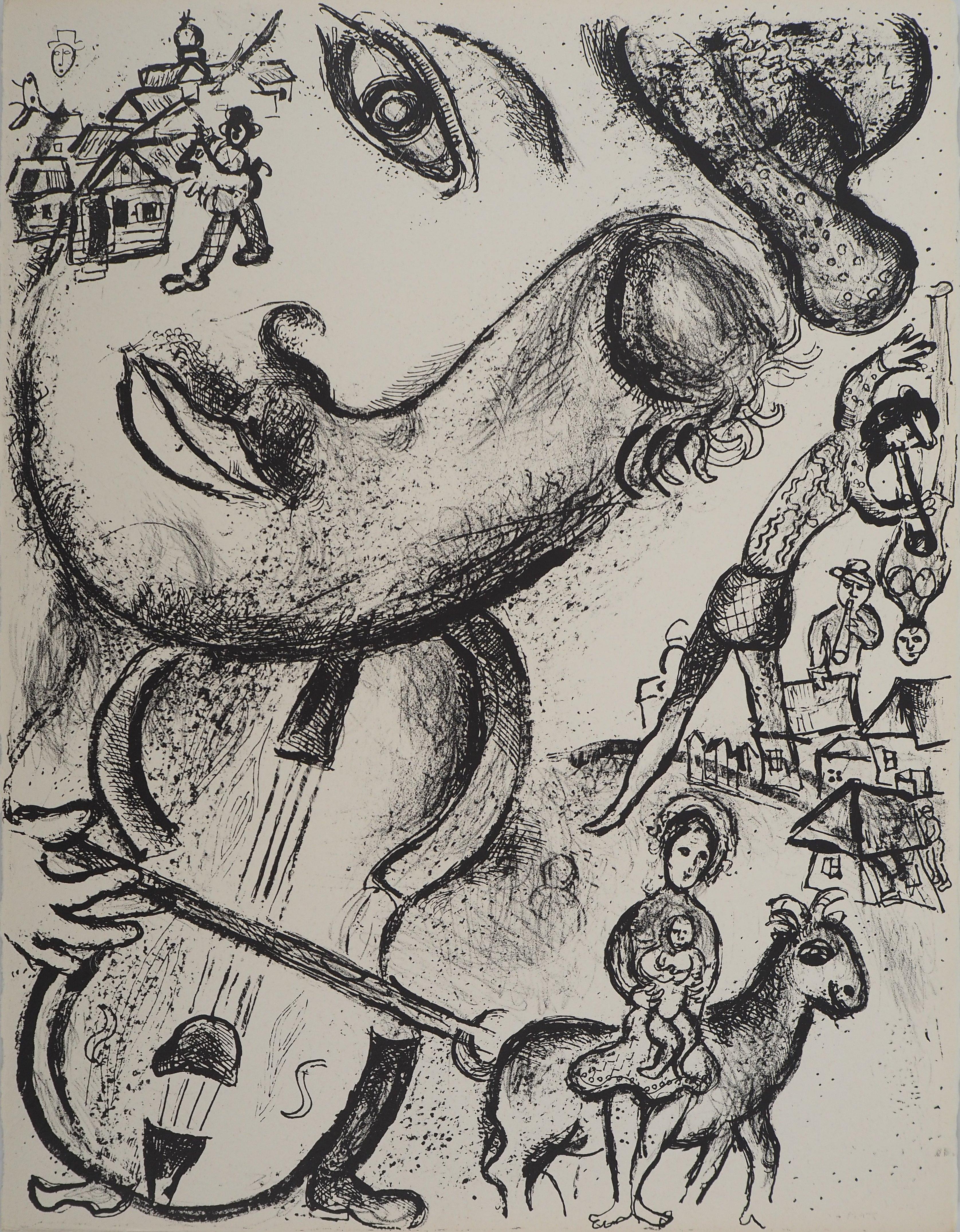 Figurative Print de Marc Chagall - El Circo : Maternidad y Violinista - Litografía original (Mourlot #513)