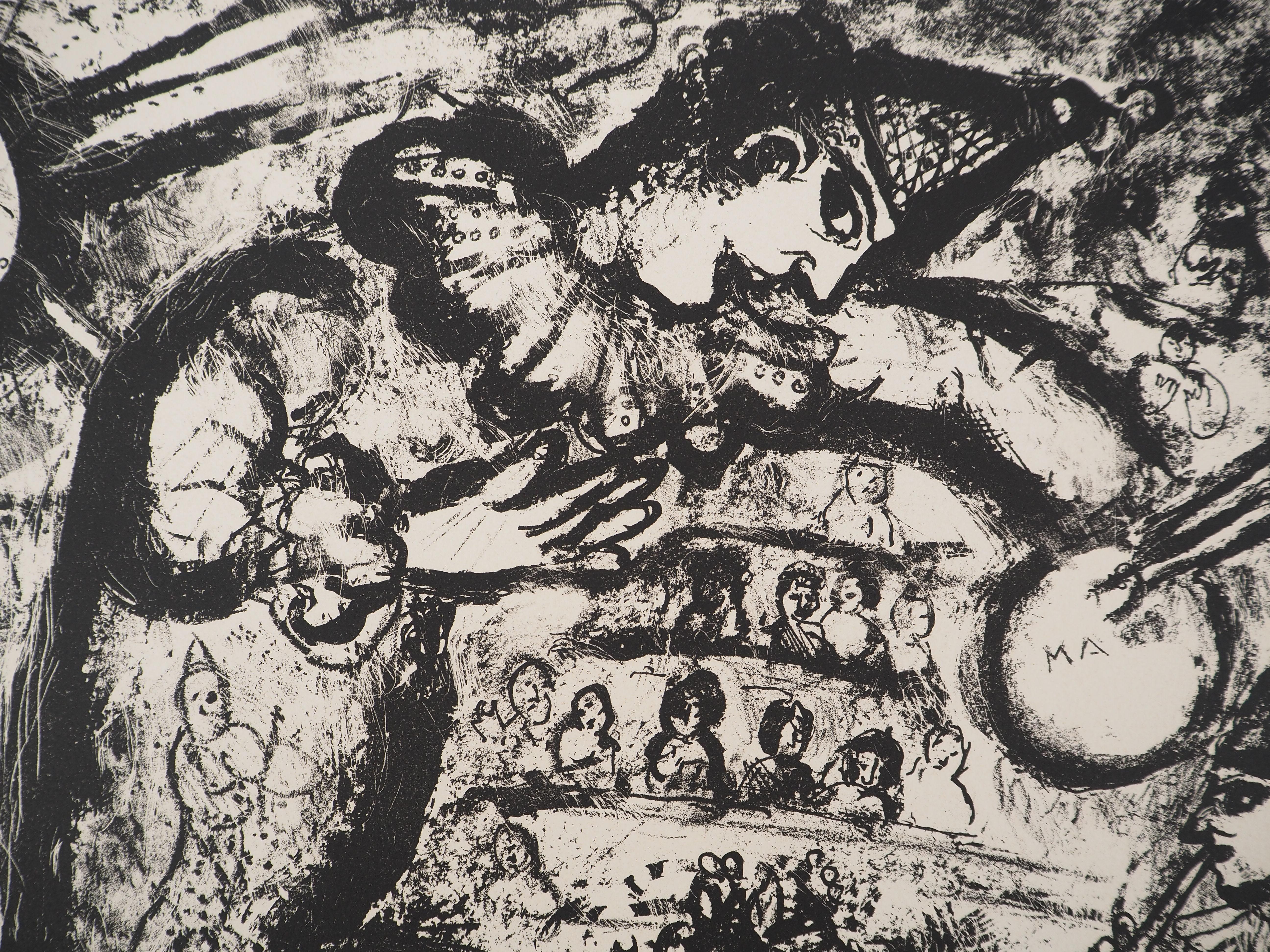The Circus : On Stage – Originallithographie (Mourlot #526) (Grau), Figurative Print, von Marc Chagall
