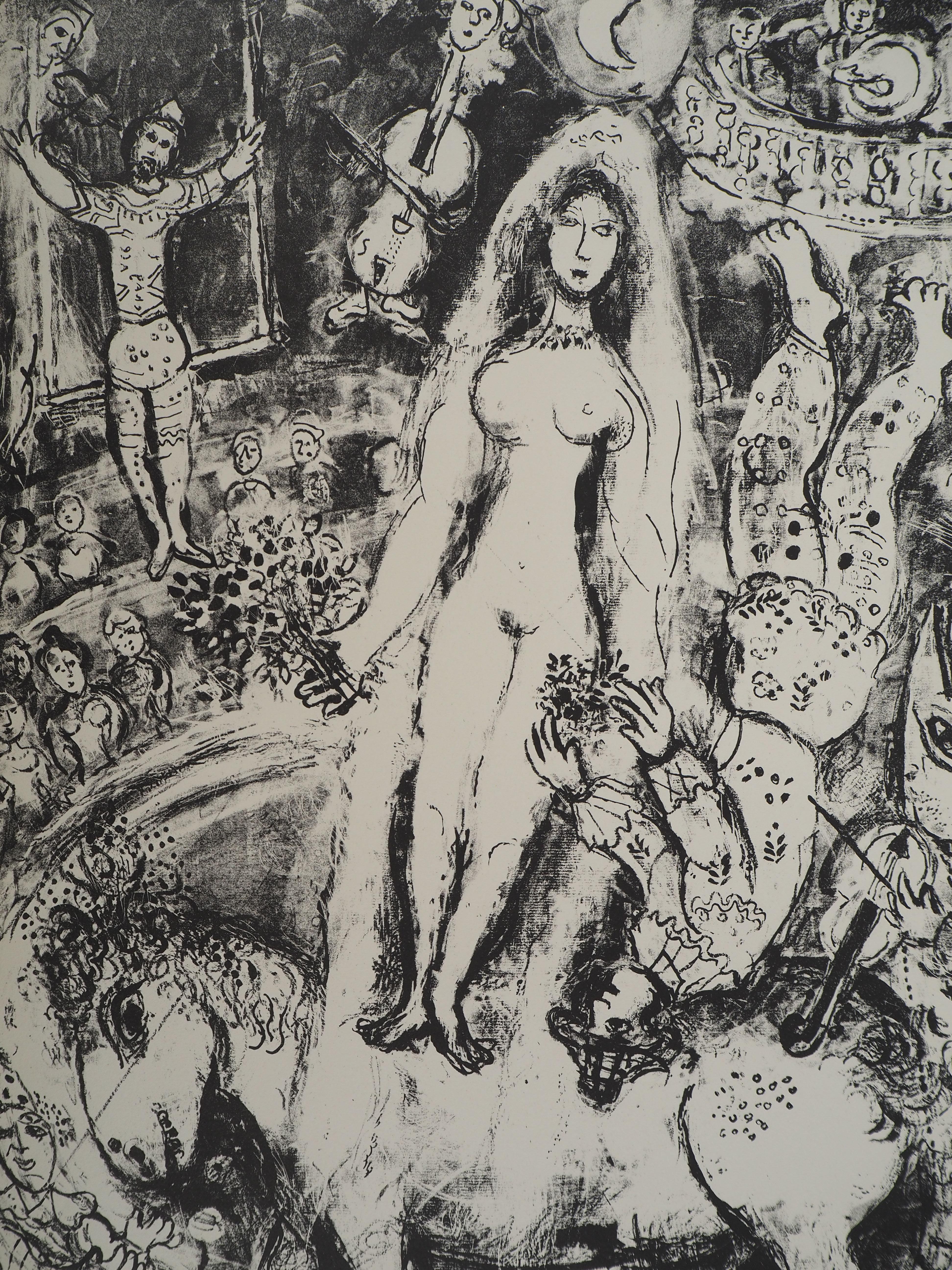Il circo: la sposa sotto i riflettori - Litografia originale (Mourlot #518) - Print di Marc Chagall