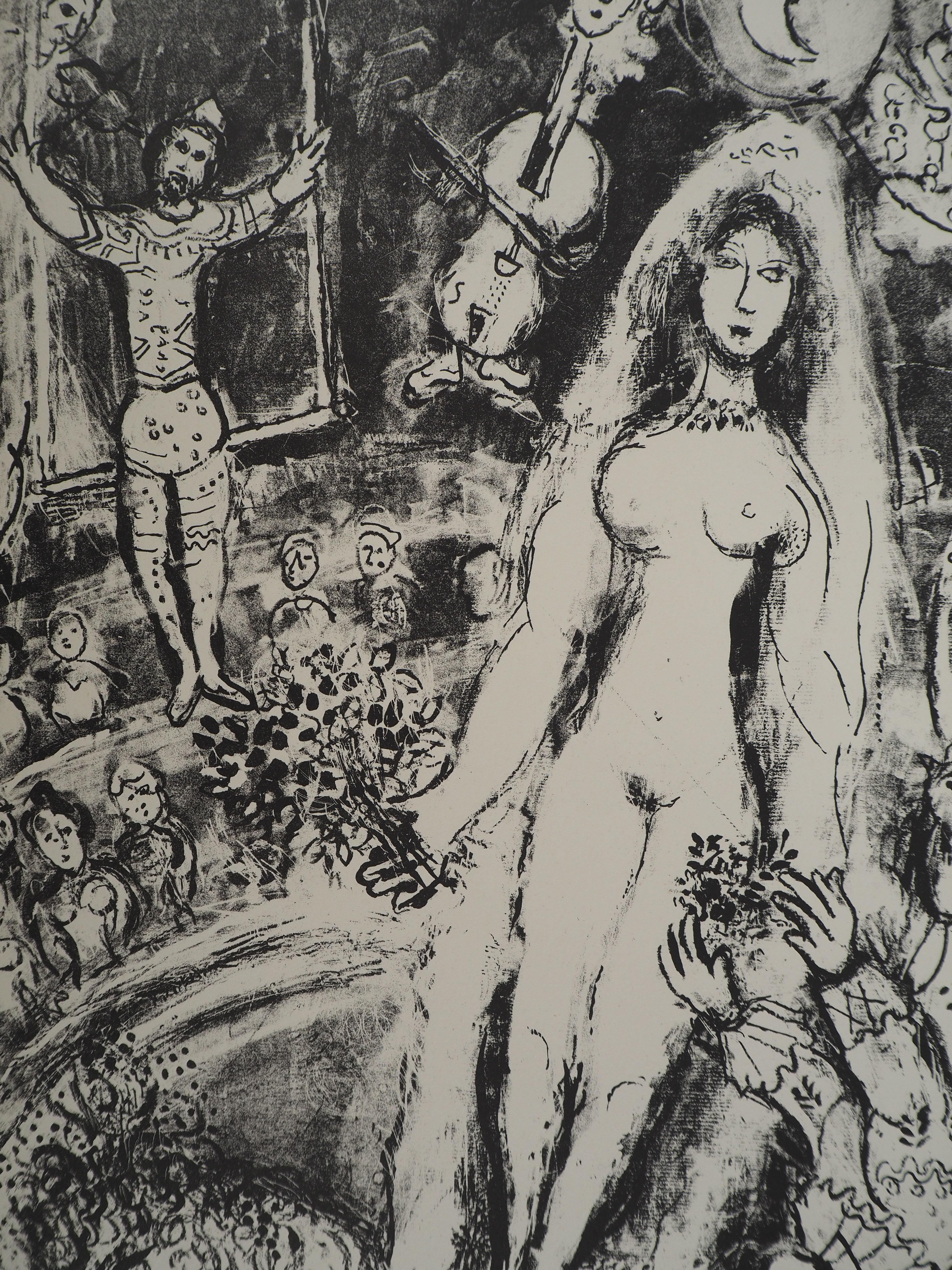 Il circo: la sposa sotto i riflettori - Litografia originale (Mourlot #518) - Print Moderno di Marc Chagall