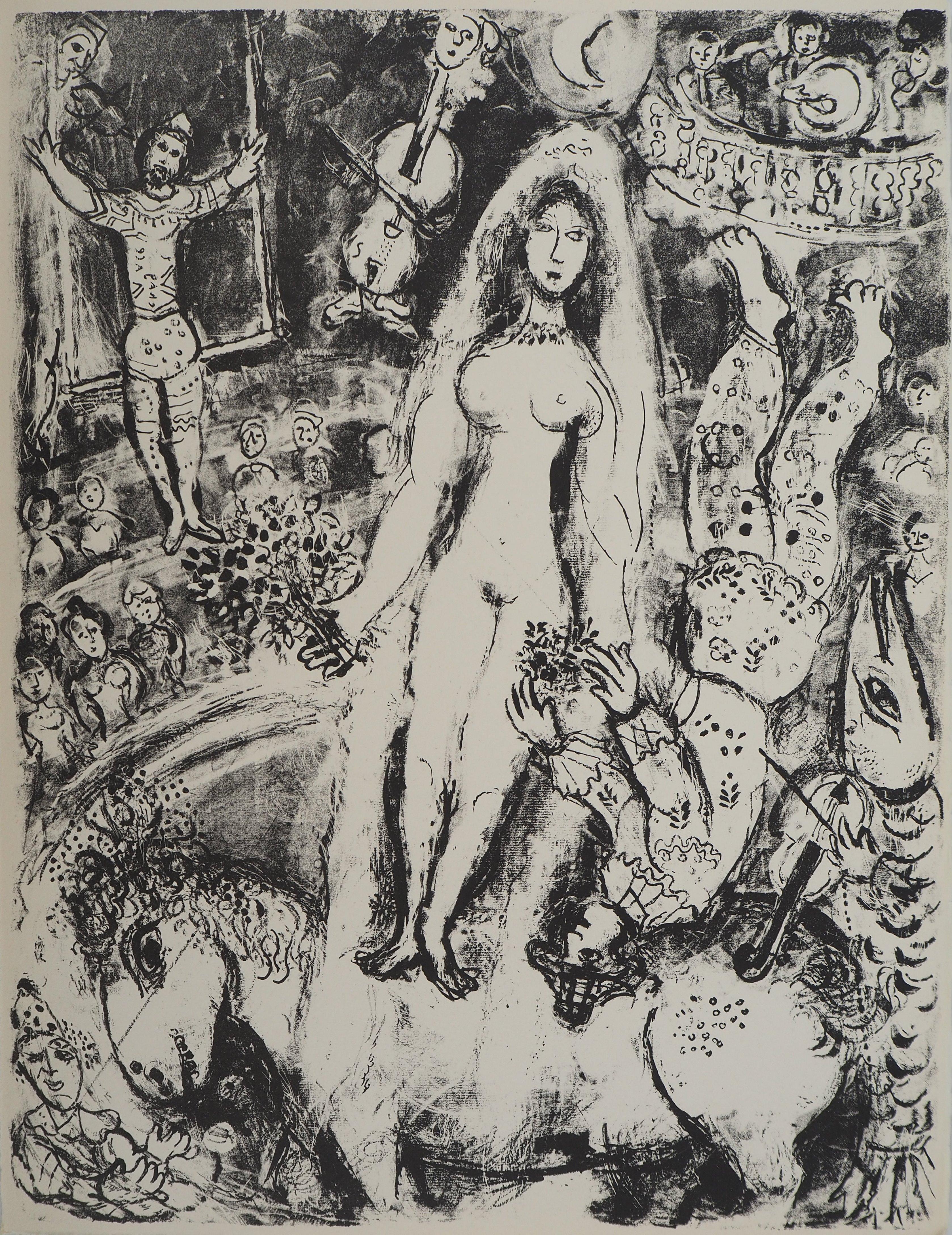 Figurative Print di Marc Chagall - Il circo: la sposa sotto i riflettori - Litografia originale (Mourlot #518)