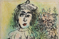 The Clown with Flowers, Framed Modern Lithograph by Marc Chagall, 1963